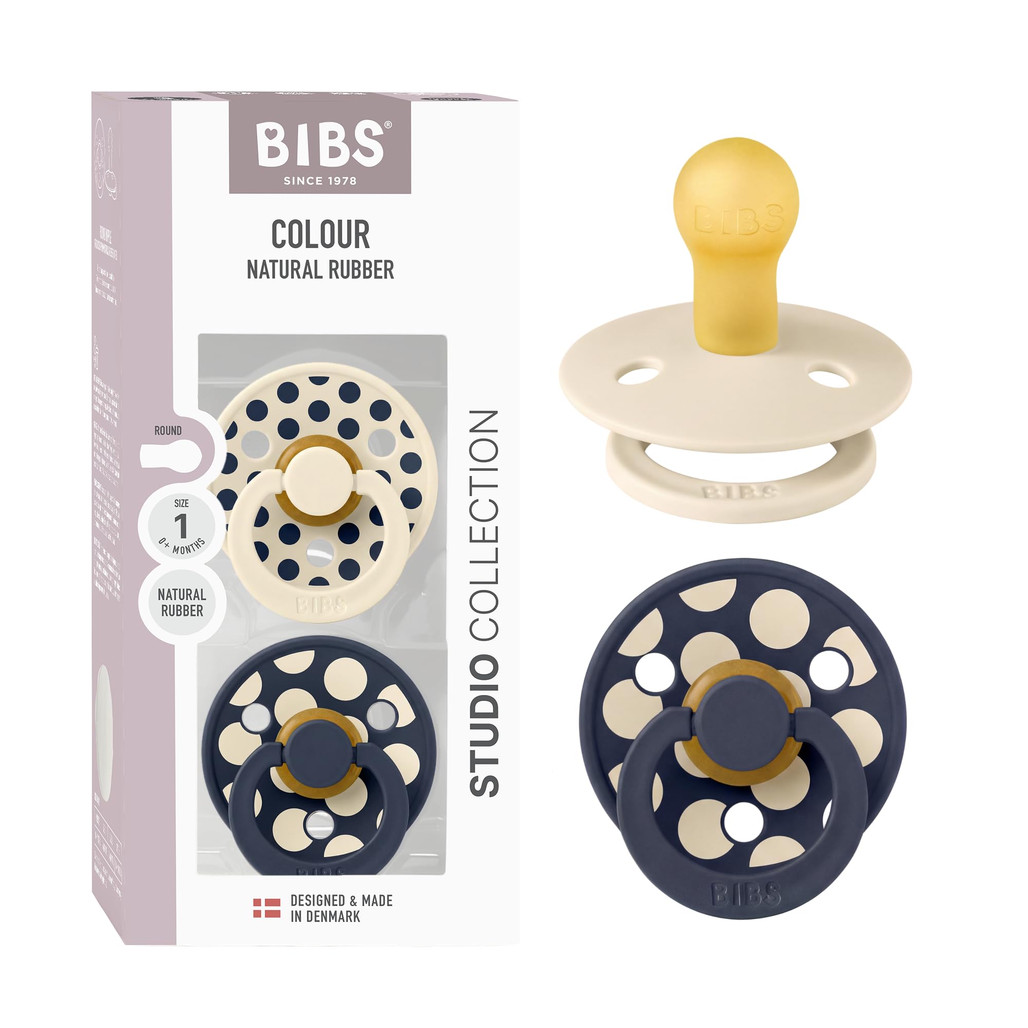 BIBS Colour Polka Dots Dummy, 0-6 Months, 2-Pack, Ivory/Deep Space