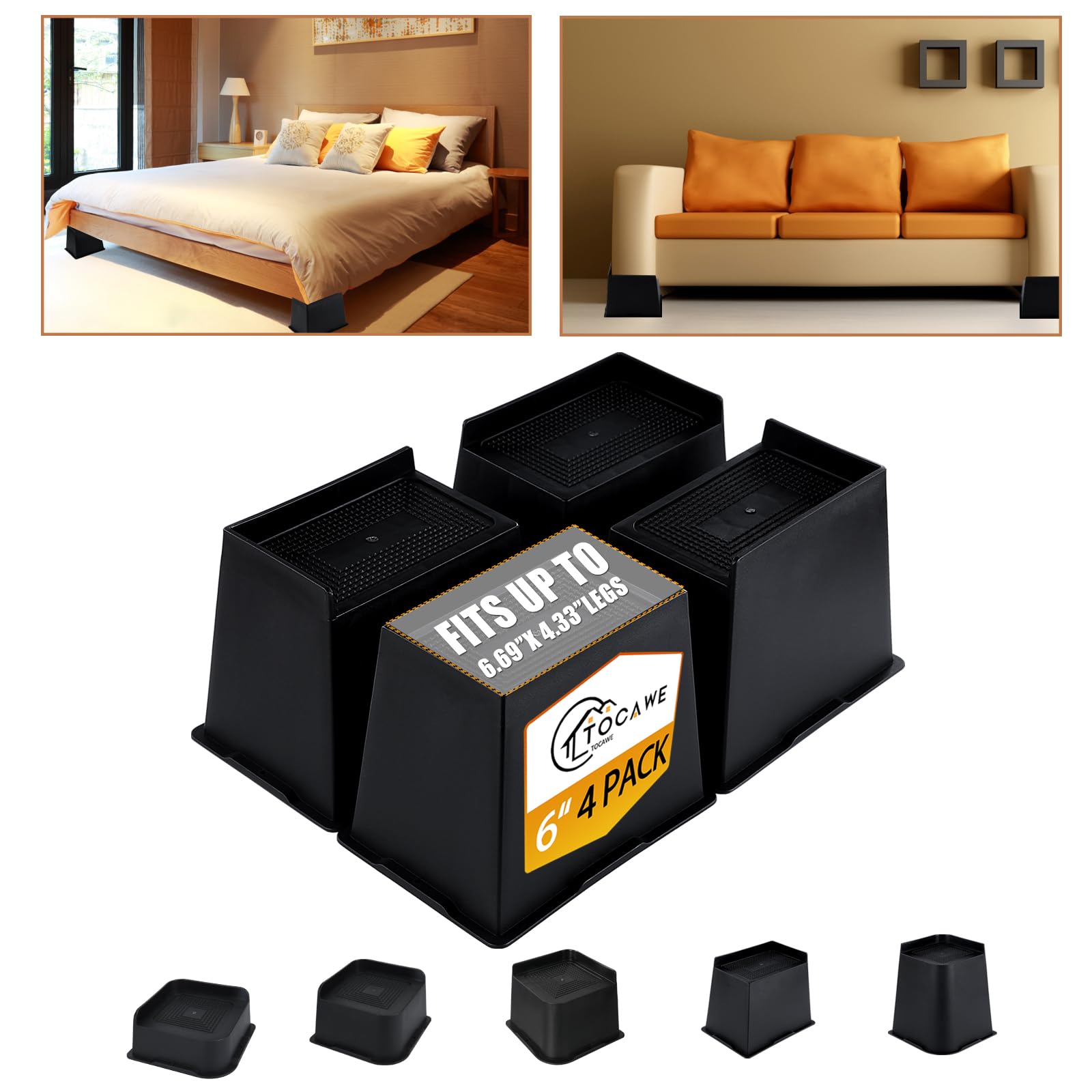 Buy Tocawe Bed Risers OversizedUltraWide,6 inch Bed Risers,Set of 4