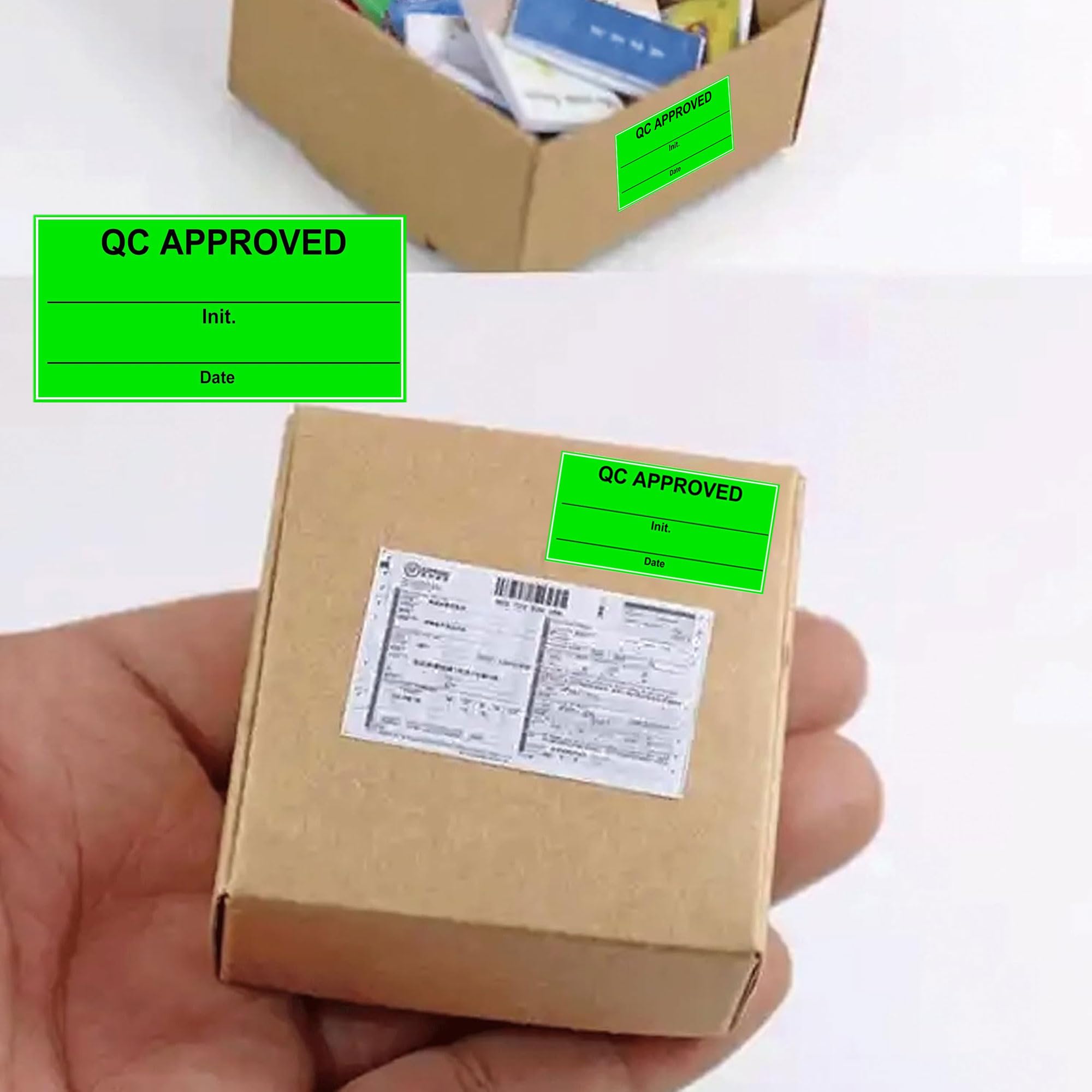 Étiquettes d'approbation QC 5,1 x 2,5 cm Vertes Fluorescentes Lot de 500