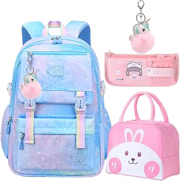 Girls Backpack, Kid Starry Rainbow School Bag, Kawaii Backpack with Lunchbag & Pencilbox, Mochilas Escolares Para Ninas