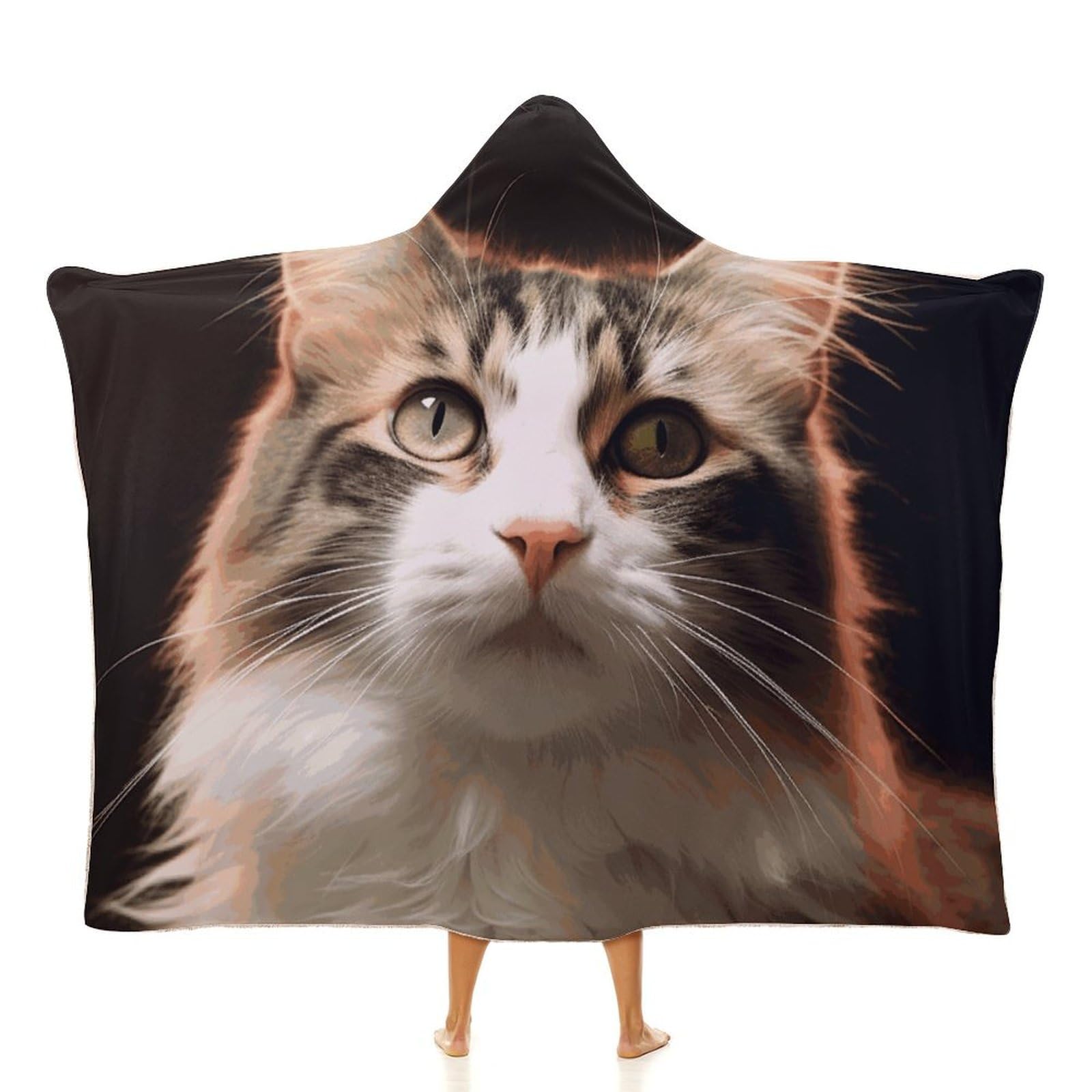 Couverture à capuche chat plaid portable voyage bureau cape imprimée 101x127cm