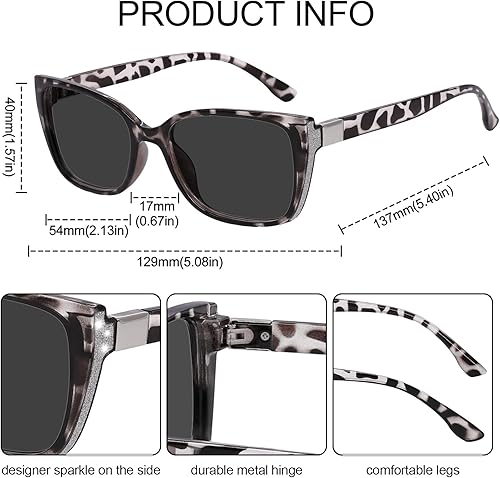 Miniatura 8 de OCCI CHIARI Gafas de sol para lector para mujer 2.5, lentes de sol de lectura 1.0 1.25 1.5 1.75 2.0 2.25 2.5 2.75 3.0 3.5 (negro, 2.50)