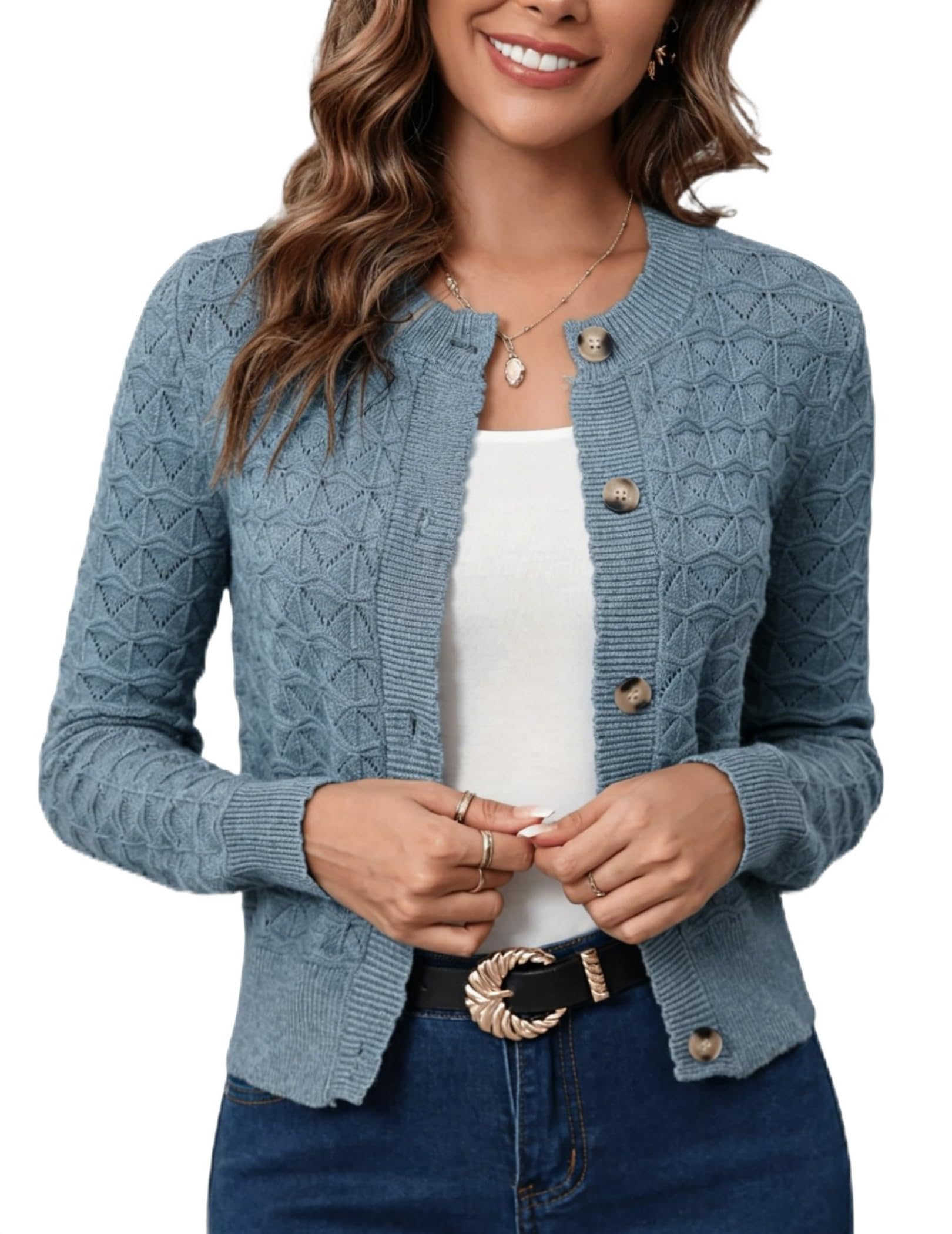 Damen Strickjacke Elegant Langarm Rundhals Cardigan Leicht Bolero Jäckchen mit Knöpfe Weiche Jacke über Top Kleid – Amazon Angebot