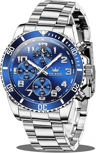 OLEVS Relojes para hombre, de cara grande, de acero inoxidable, resistente al agua, con fecha, analógicos, de cuarzo, modernos, de negocios, relojes