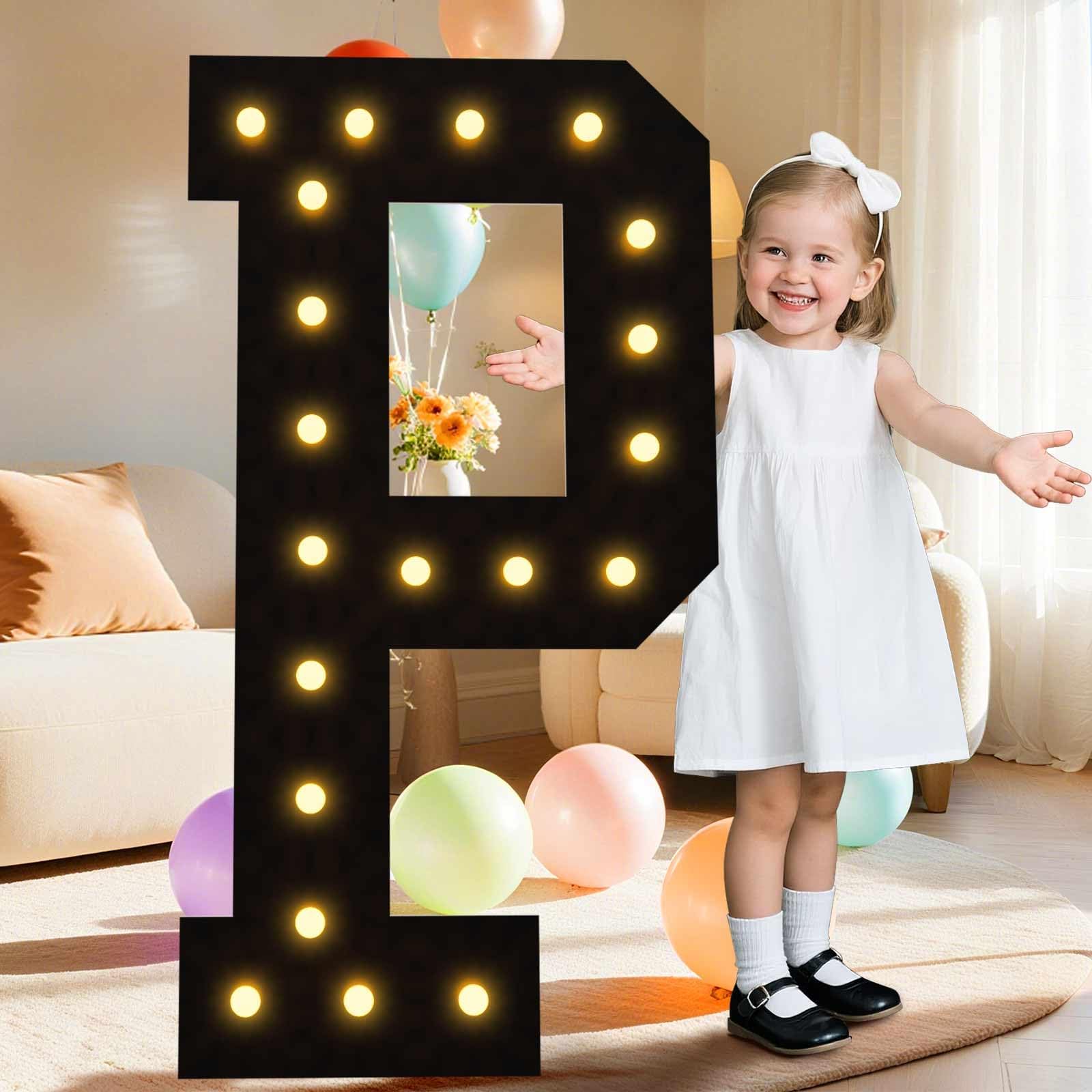 LOBOOM 4FT Marquee Light Up Letters, Black Marquee Letters Large Mosaic Letters P, Pre-Cut Foam Board Set Can Be Used for Birthday Party Grad Prom Party Decoration Wedding Event Baby Shower