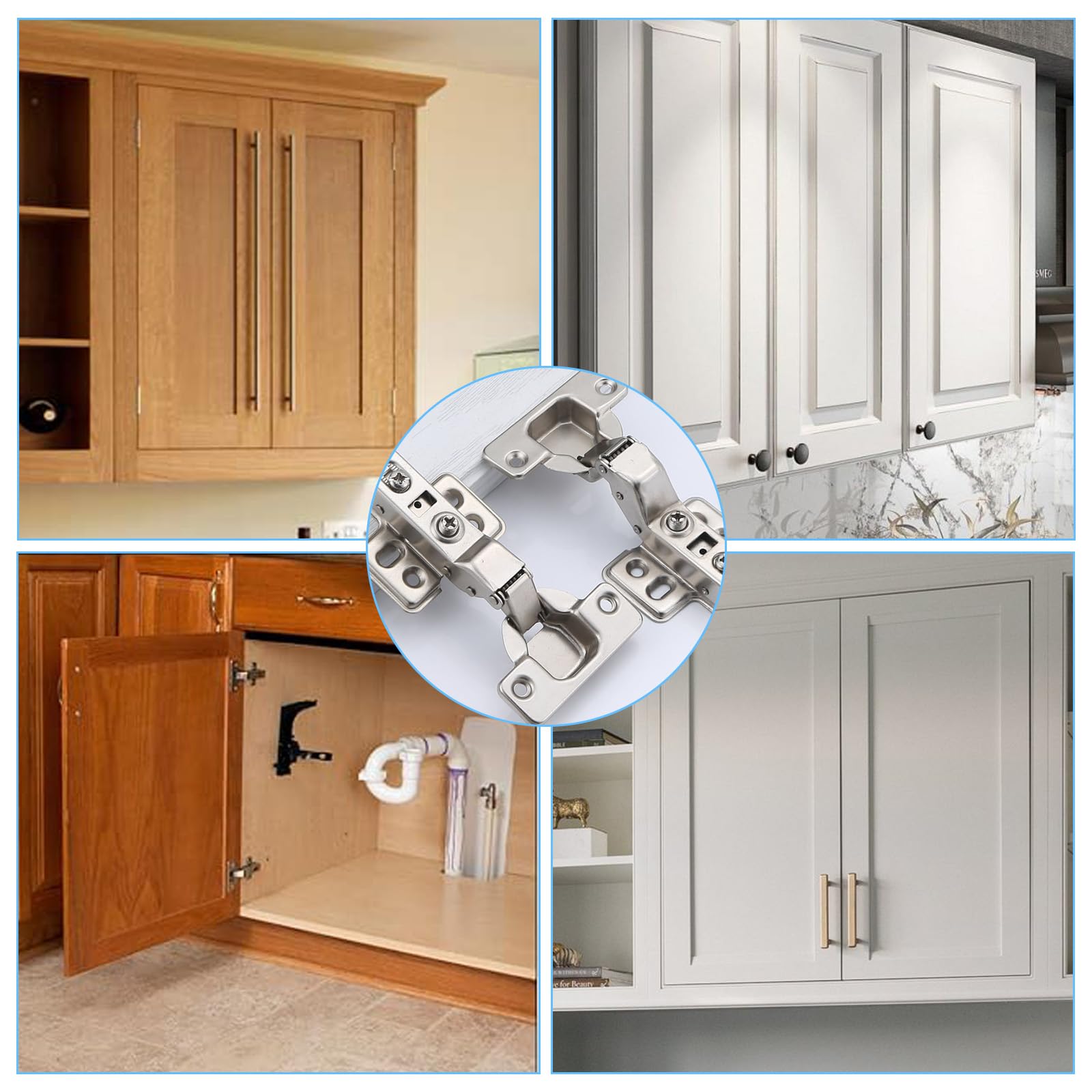 Bisagras Puerta Armario, 12 Piezas Bisagras Puertas Cocina, Bisagra con Amortiguador Cierre Automático, Bisagra Puertas Cocina Armario con Tornillos, Otalmente Solapado de Apertura de 110°