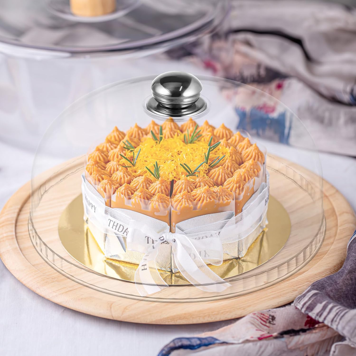 HEMOTON Clear Cake Dome Cover with Knob Round Plastic Cake Stand Cover Clear Cloche Bell Cover Lid for Freshness and Display 10 inch Diameter