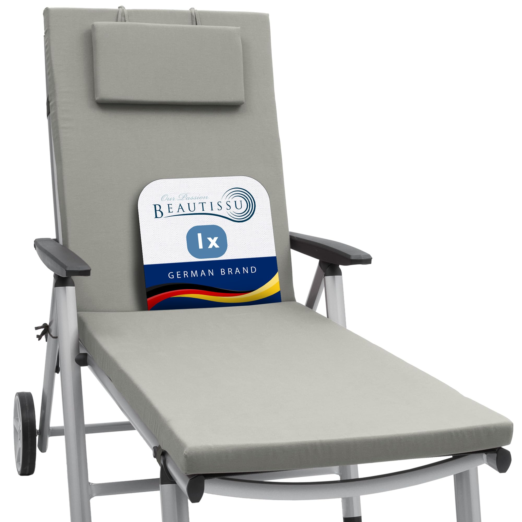 Beautissu Sun Lounger Cushion 200x60x5cm Loft RL - Garden Recliner Sunbed Cushion for Patio Balcony Terrace - UV-Light Resistant Steamer Relaxer Sunlounger Bed Pad Grey