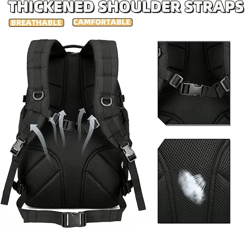 Miniatura 3 de WINTMING - Mochila táctica militar de 45 litros para hombre, mochila de senderismo de 3 días, mochila de viaje Molle del ejército, Negro -