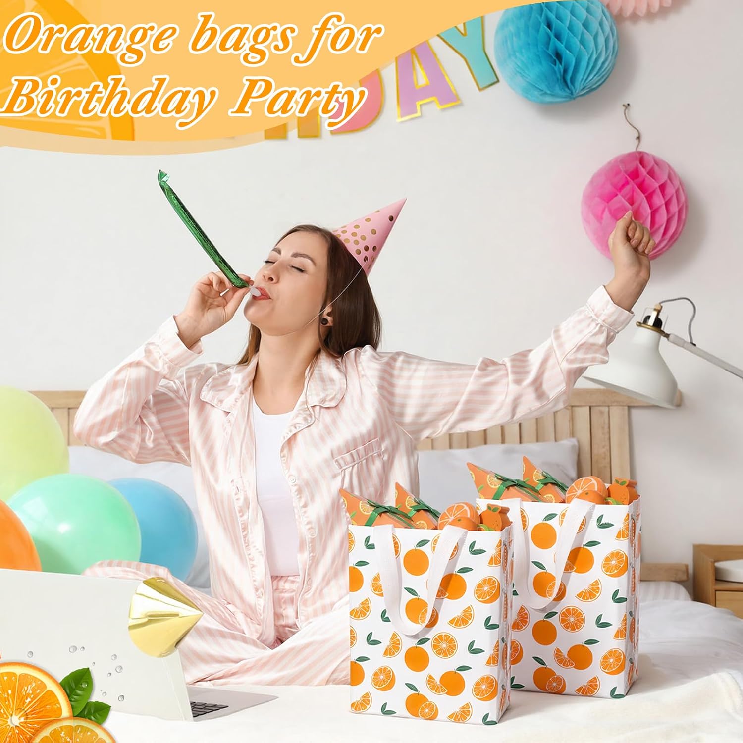 Supervitae 24 Pack Little Cutie Orange Party Favor Bags Citrus Tote 9.8" image 4