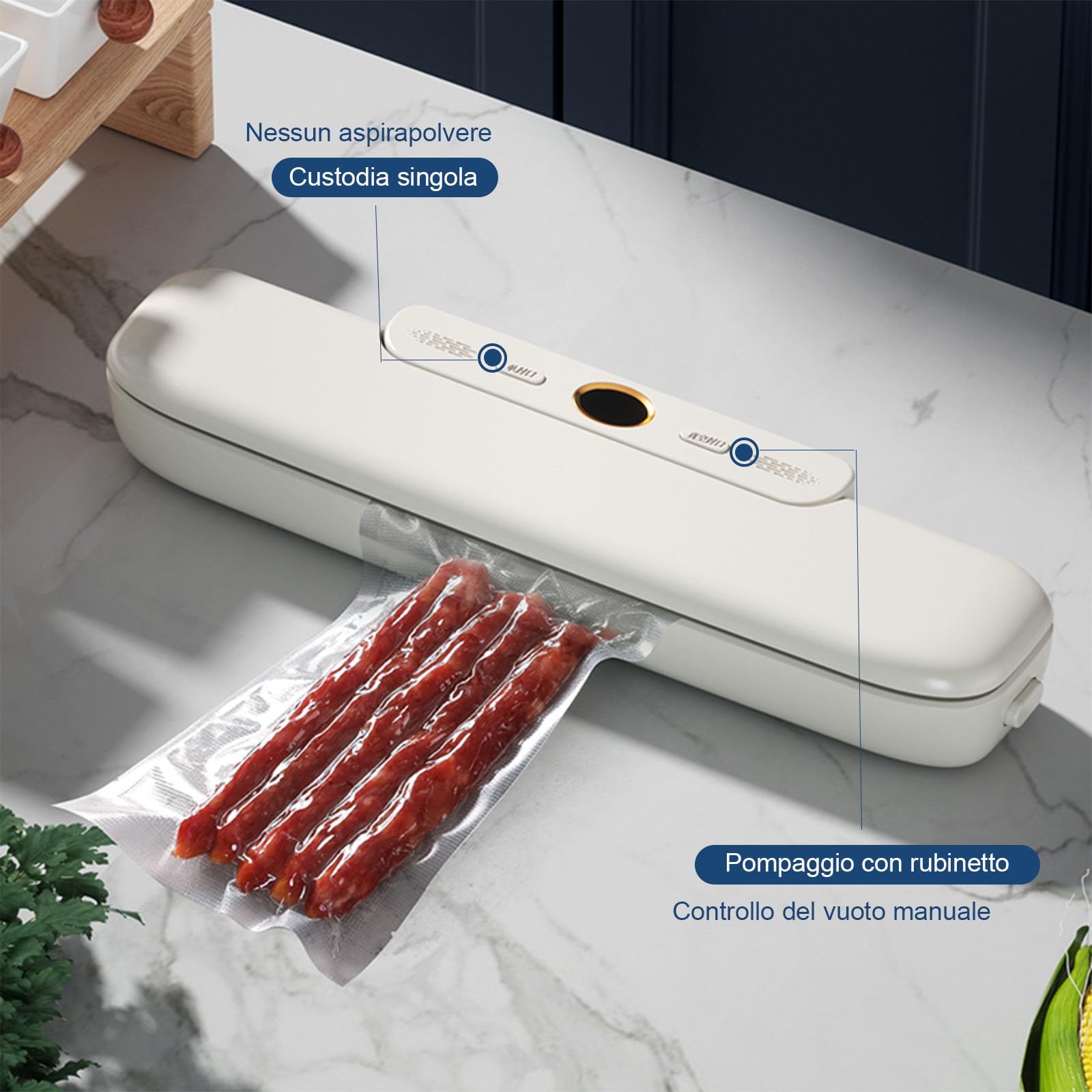 Macchina Sottovuoto Alimenti 2 In 1 Professionale – Aspira E Salda Sia Cibi Secchi Che Umidi – Portatile Con 10 Sacchetti Riutilizzabili Inclusi - 3