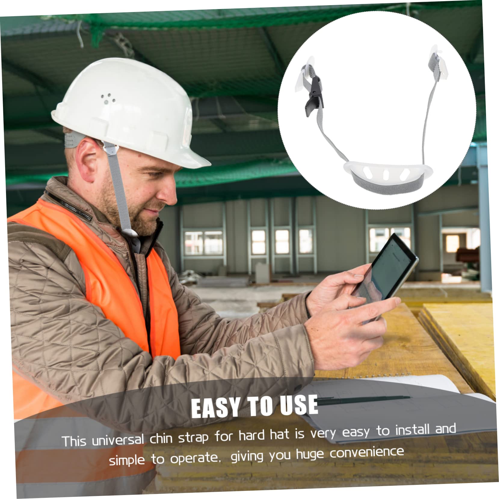 Mentonnière de Protection Réglable pour Casque de Chantier, Blanche | Installation Facile, Plastique et Polyester, Contact Doux, Usage Chantier, pour Travailleur