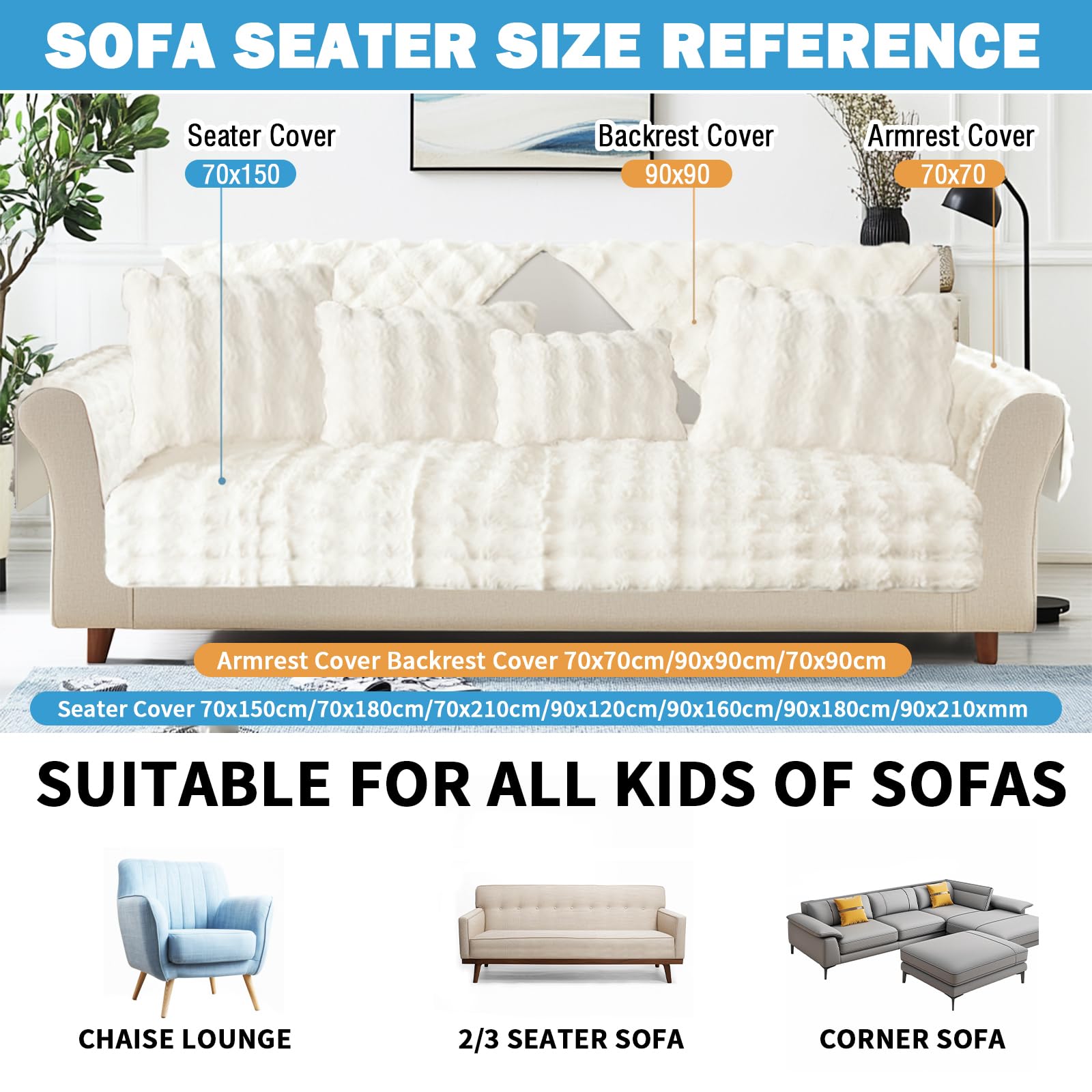 LUSCHEER Thick Rabbit Plush Sofa Covers 1 2 3 Seater - Image 2