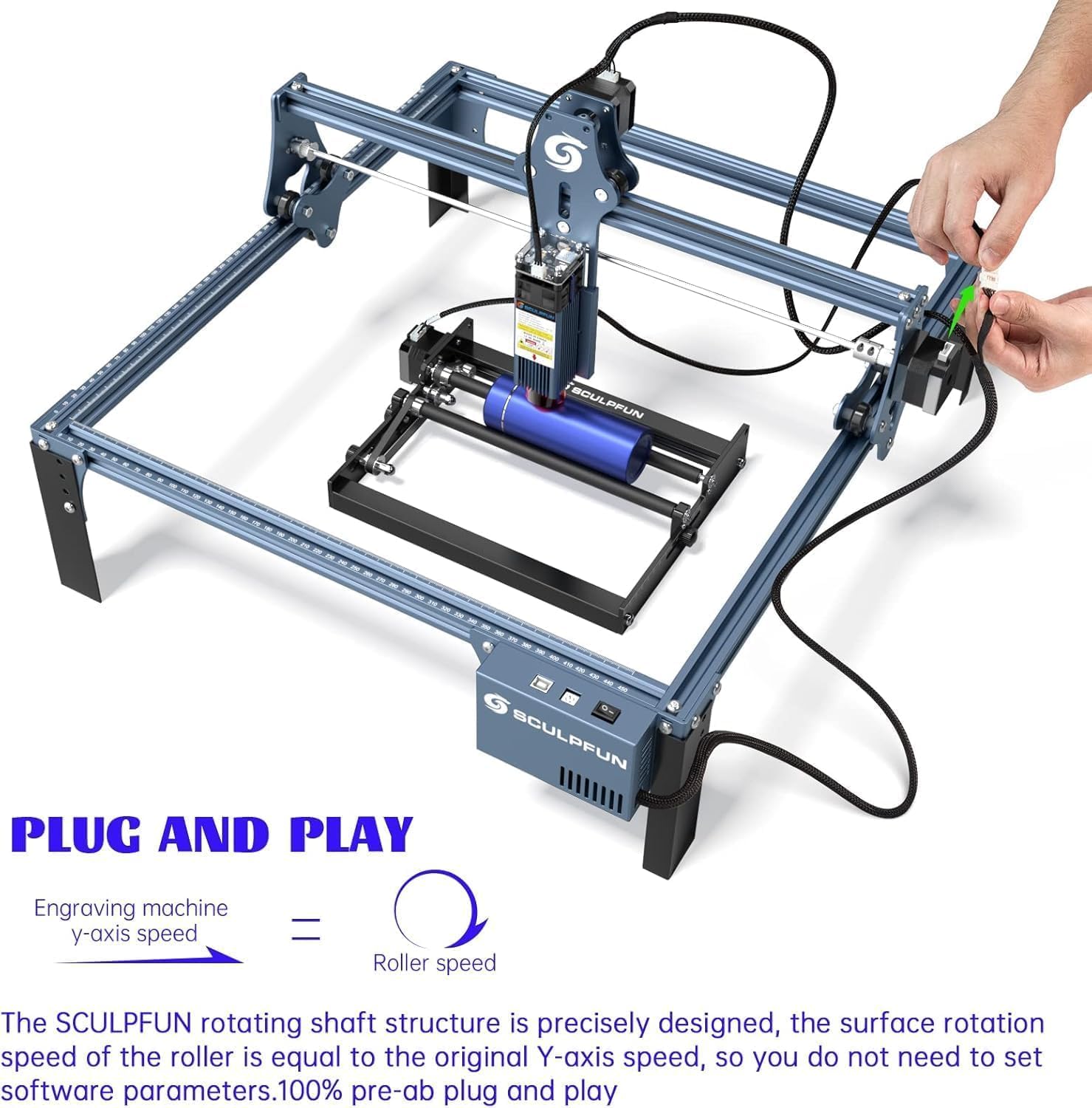 SCULPFUN S9 Laser Engraver with rotary roller, plug and play setup