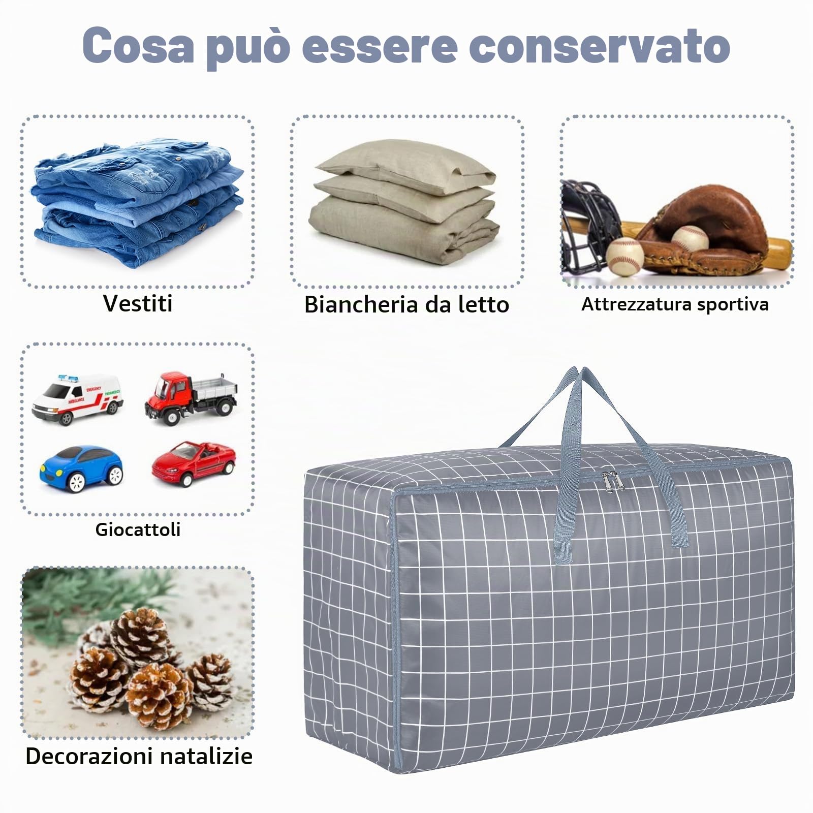 Set di 4 scatole portaoggetti extra larghe con coperchi per traslochi, armadietti, robuste borse portabiancheria con cerniere per vestiti, scatole di imballaggio resistenti (grigio)
