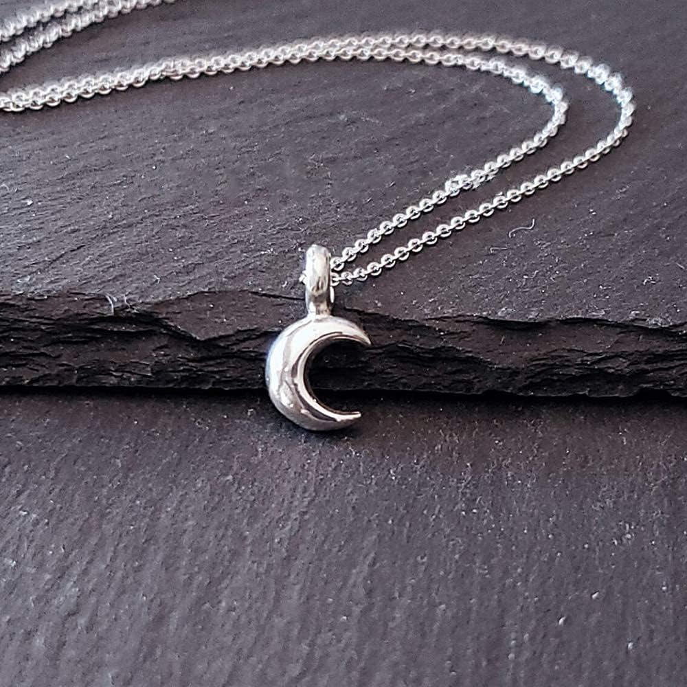 Sterling Silver Tiny Moon Charm Necklace, 18" - Image 2