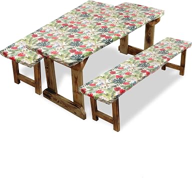SUQ I OME Picnic Table Cover with Bench Covers, 72*30 inch, Beige Red