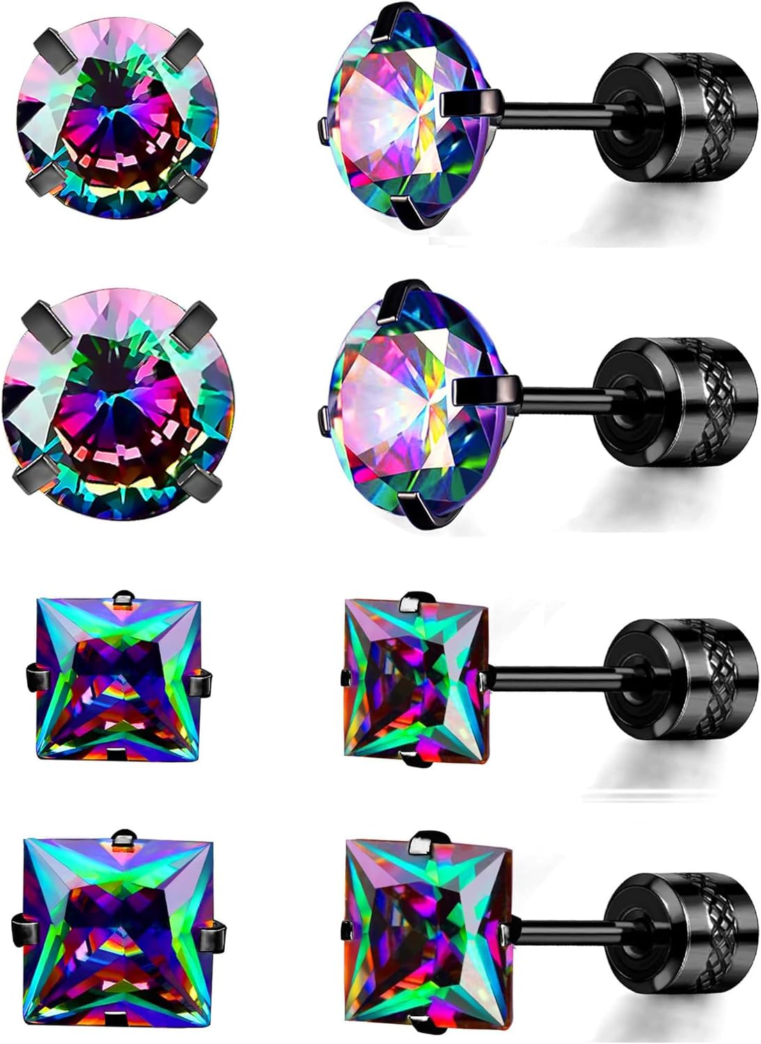 VOLUKA Titanium Earrings for Sensitive Ears, Pairs of Screw Back Hypoallergenic Surgical Grade Titanium Cubic Zirconia Stud Earrings for Women Men