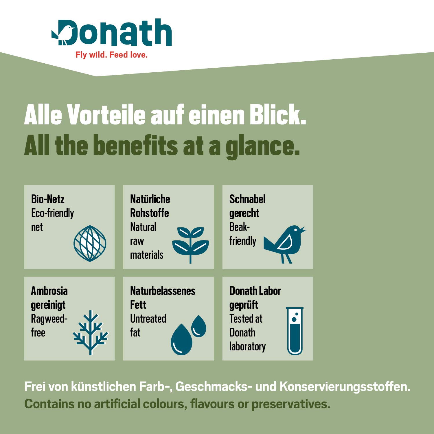 Donath Energie-Knödel Hanf im Bio-Netz - Meisenknödel im Bio-Netz - 100g je Knödel - Extraportion Hanfsamen - wertvolles Ganzjahres Wildvogelfutter - unsere Manufaktur in Süddeutschland - 6er Karton