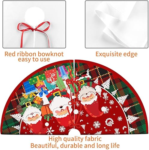 Miniatura 7 de Falda de árbol de Navidad de 36 pulgadas, Papá Noel grande a cuadros rojos, decoración de Navidad para árbol, tapete de árbol de Navidad para