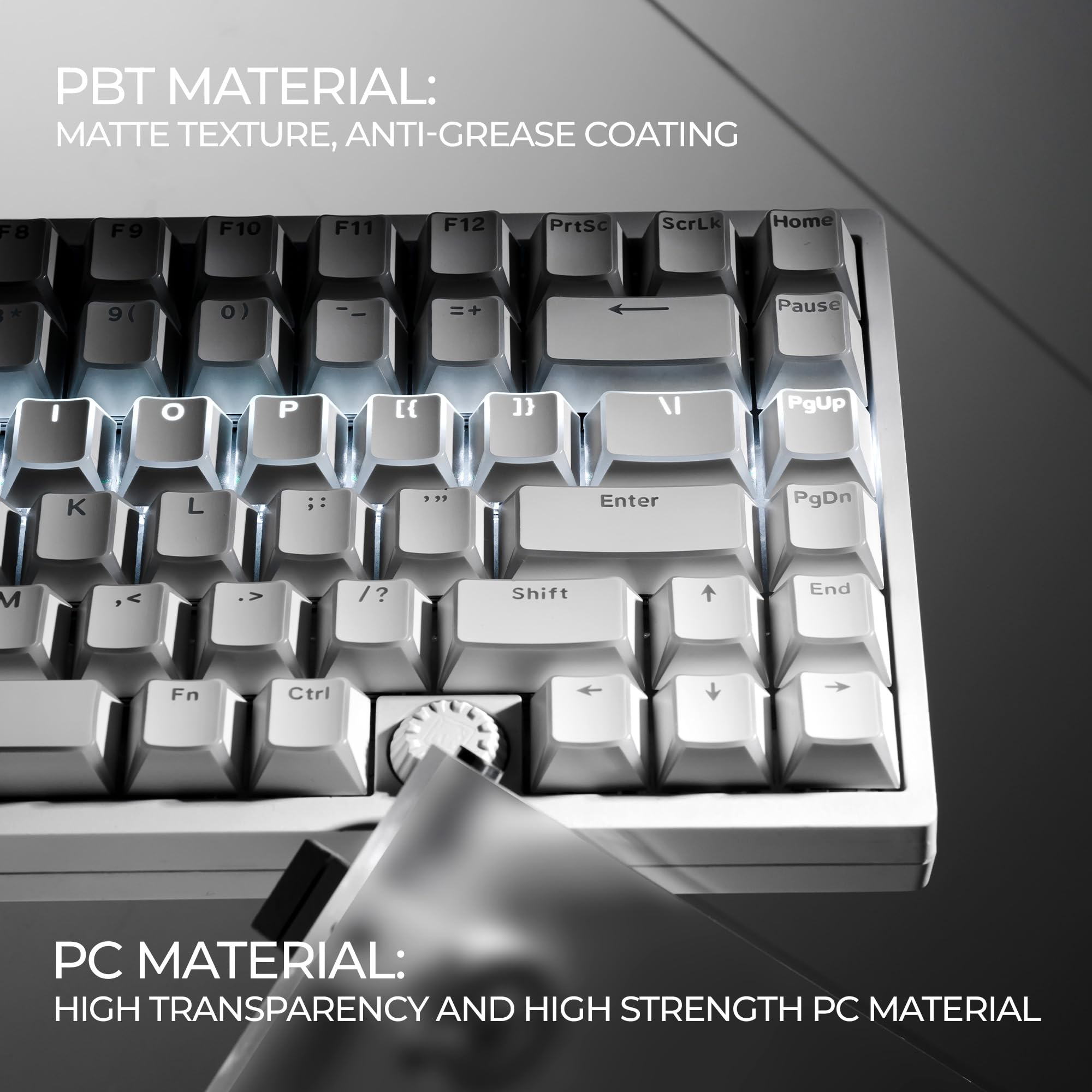 GMKWTL XVX White Shine Through Keycaps Tastiera,PBT Keycaps Profilo Ciliey, Set di keycap traslucidi personalizzati Adatto per 60% 65% 75% 80% 100% Tastiera Meccanica