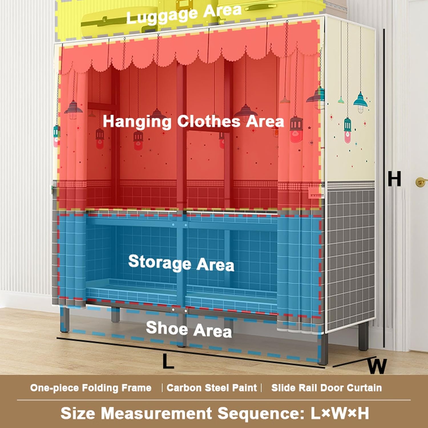 Storage Closet with Doors Cloth Wardrobe Cabinet for Bedroom, Portable All Steel Frame Closet with Cloth Cover, (with Wheels)