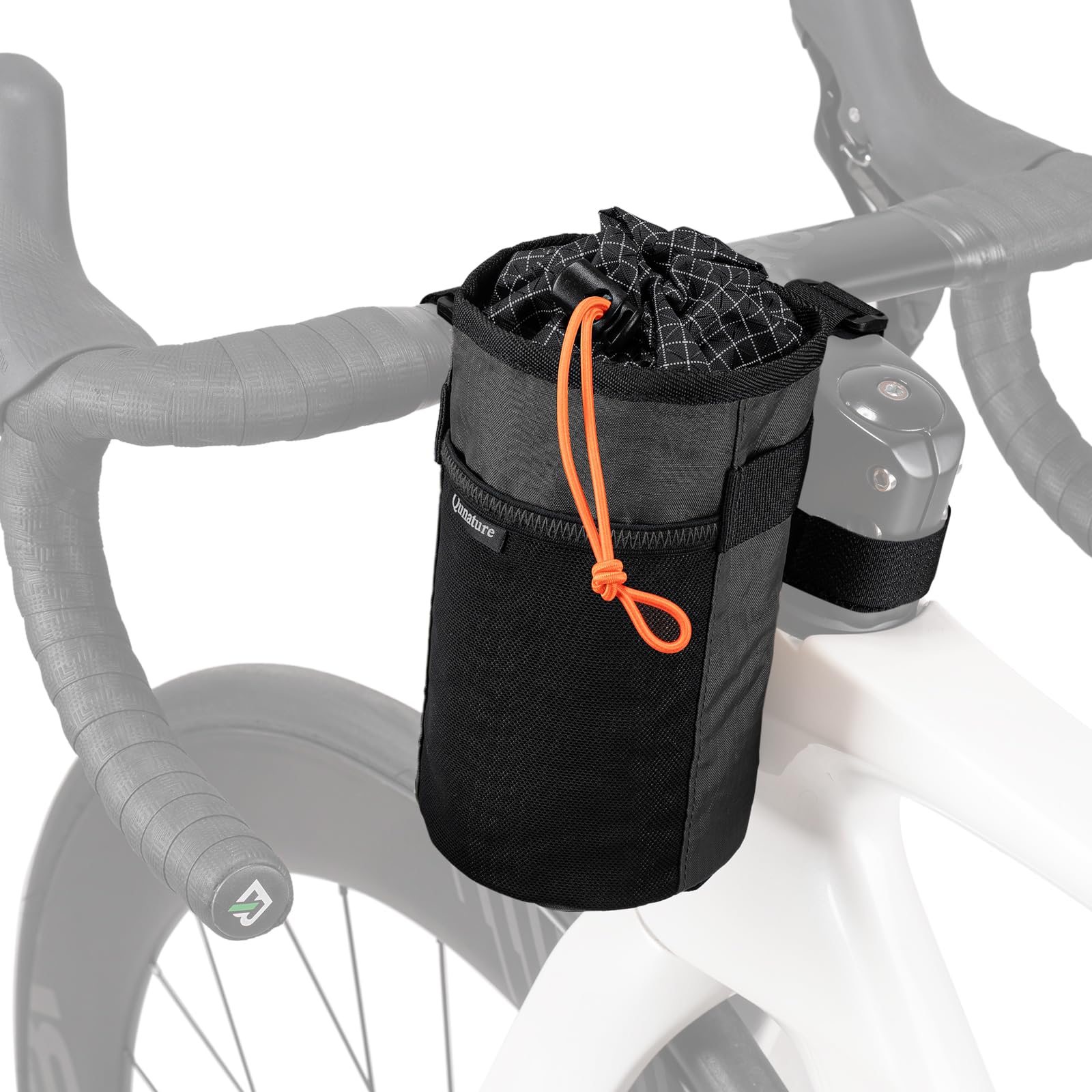 Bike Water Bottle Holder Bag, Insulated Cage with Mesh Pocket, Black