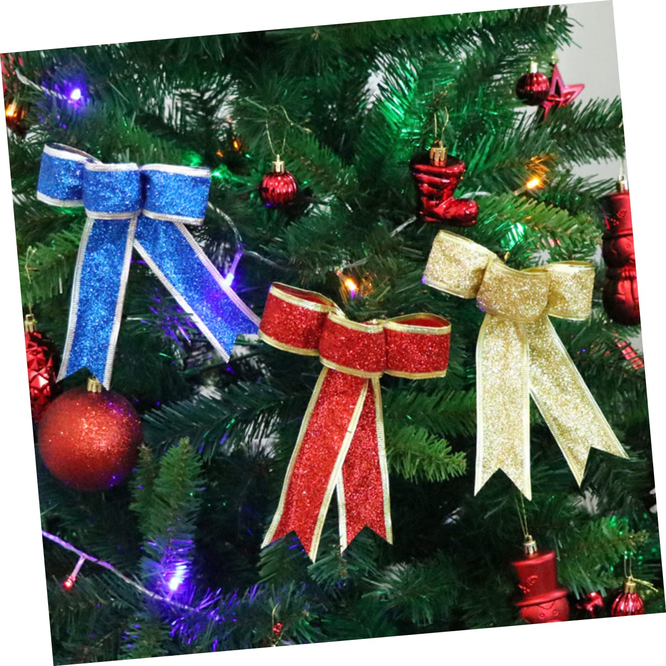 Mobestech 20piezas Lote De Lazos Rojos De Tela Brillante para Decoración Navideña Adornos para Árbol De Navidad y Fácil De Usar Ya Anudados y Listos para Pegar