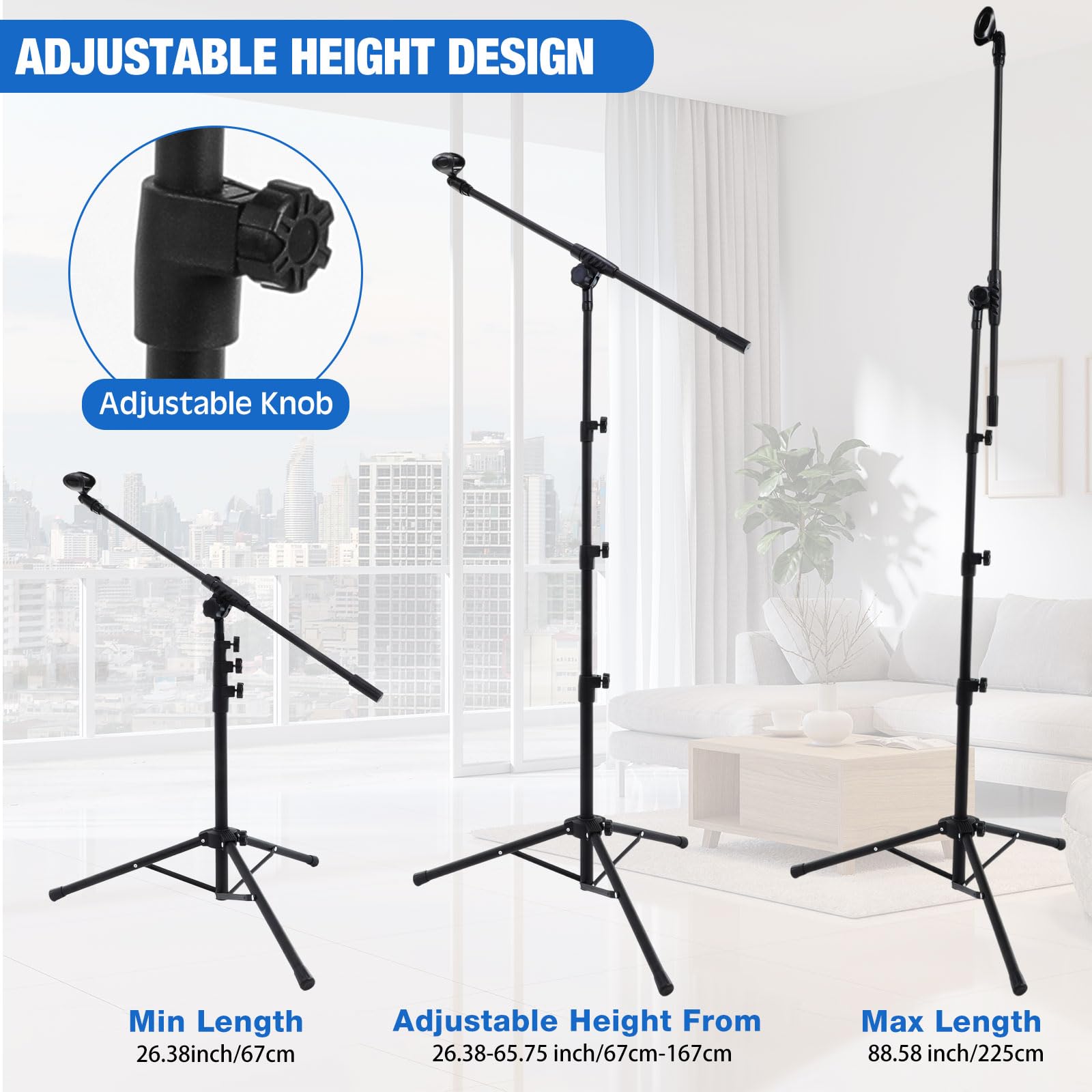 Relaxweex 4 Pcs 4 Pcs Tripod Microphone Stand Boom Arm Floor Mic Stand Adjustable Height 26-67 inch with 4 Carrying Bag and 8 Mic Clips for Singing Stage Wedding Stage Karaoke Church (Classic Style)
