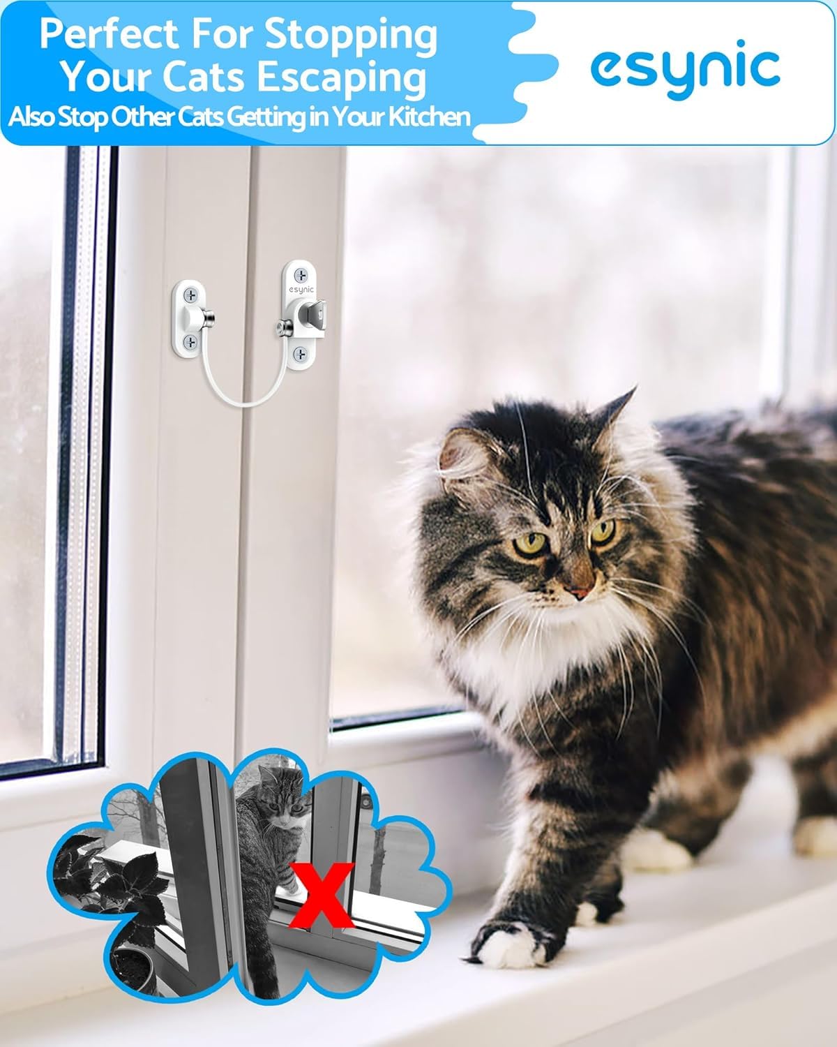 eSynic 20 Stück UPVC-Fenstersicherungen, Fensterbegrenzung für Katze, Kinder, Sicherheitsbegrenzung, Öffnungsabstand und Belüftung, Fensterschloss mit selbstschraubenden Schlüsseln für PVC-, Holz