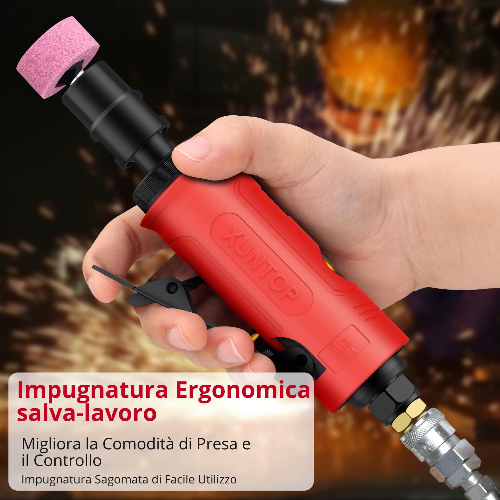 XUNTOP 1/4" Smerigliatrice Pneumatica Diritta Air Die Grinder 25000RPM Smerigliatrice ad Aria Compressa per Smerigliatura Taglio Lucidatura Saldatura Riparazione con 1/4" e 1/8" Pinze di Serraggio