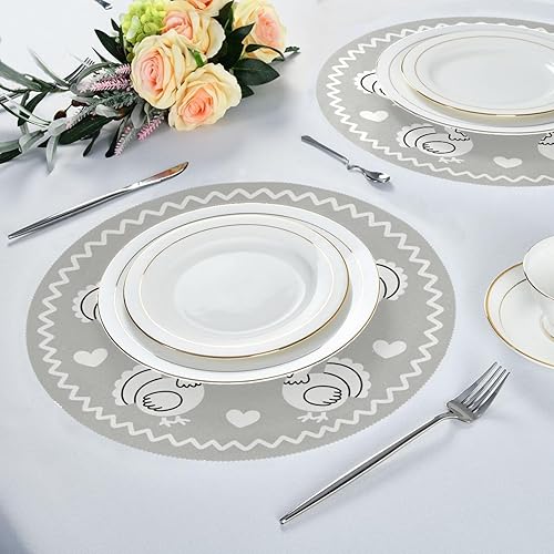 Miniatura 6 de Gray and White Happy Thanksgiving placemats for Round Waterproof Table Runner Set of 4 15x15 in individuales para mesa de comedor redondos