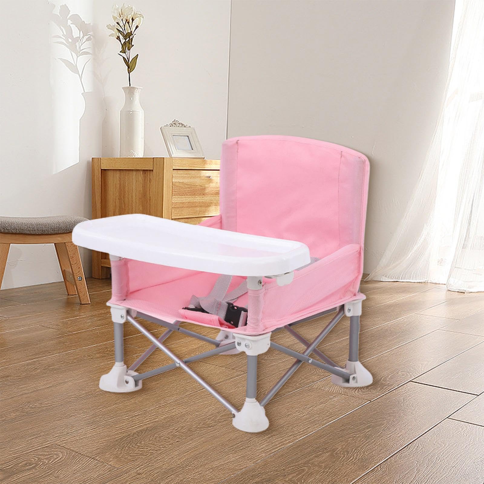Asiento Elevador para Bebé, Asiento Elevador para Niños Pequeños Que Ahorra Espacio, Silla Elevadora Plegable Portátil para Alimentación con Cinturón/, Rosado