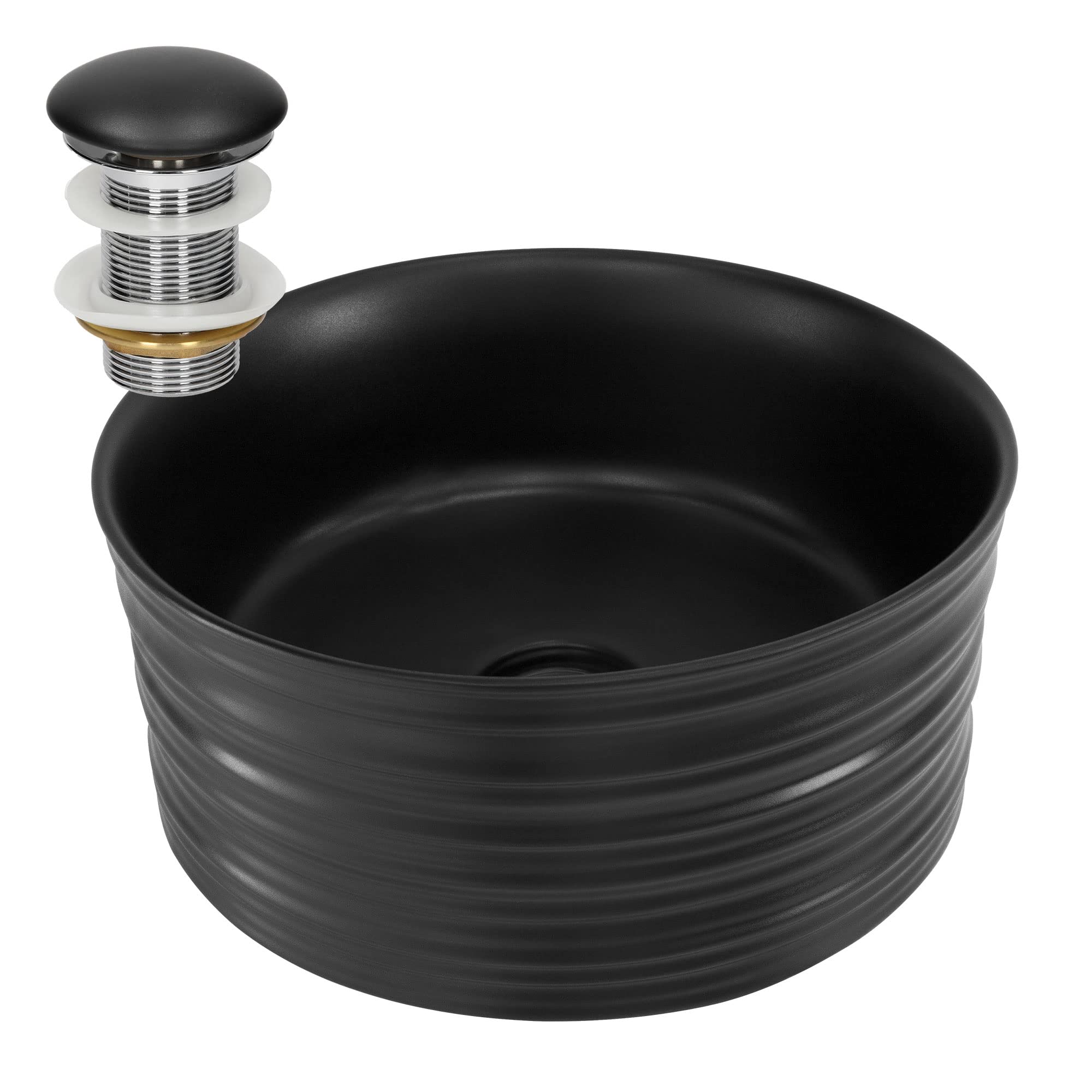 ML-Design Lavabo de Cerámica Negro Mate Redondo Ø 280 x 150 mm Con Agujero De Desagüe Lavamanos Moderno De Encimera Sobremesa De Superficie Pila Para Baño Aseo Fregadero Diseño Minimalista — view 9