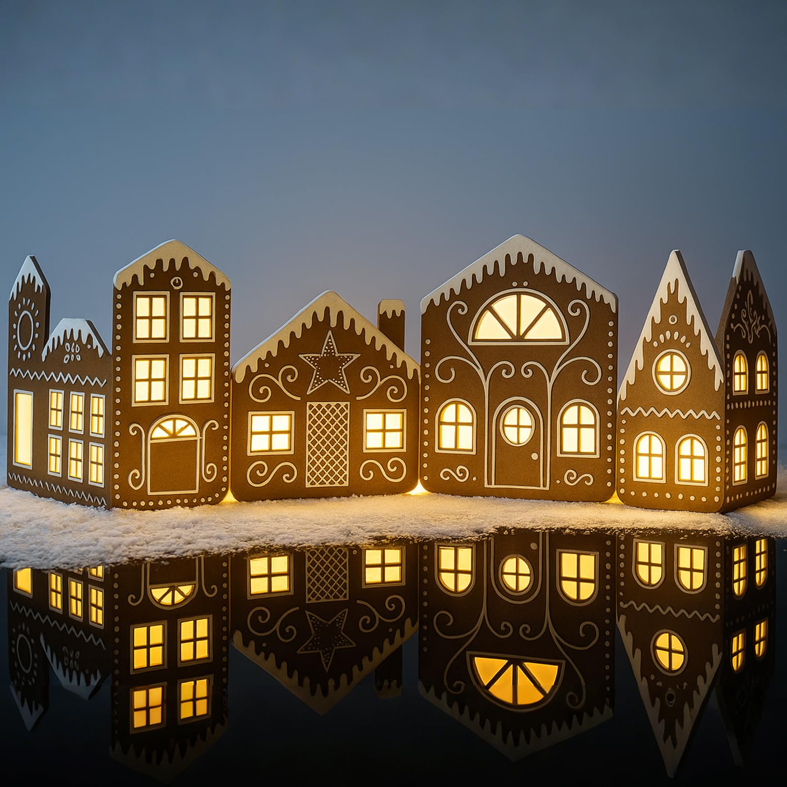 Epakh 2 juegos de bricolaje de casa de jengibre de Navidad kit de cartón con luces LED decoración parte superior de la aldea armarios de cocina hacer una casa de jengibre kit de manualidades para