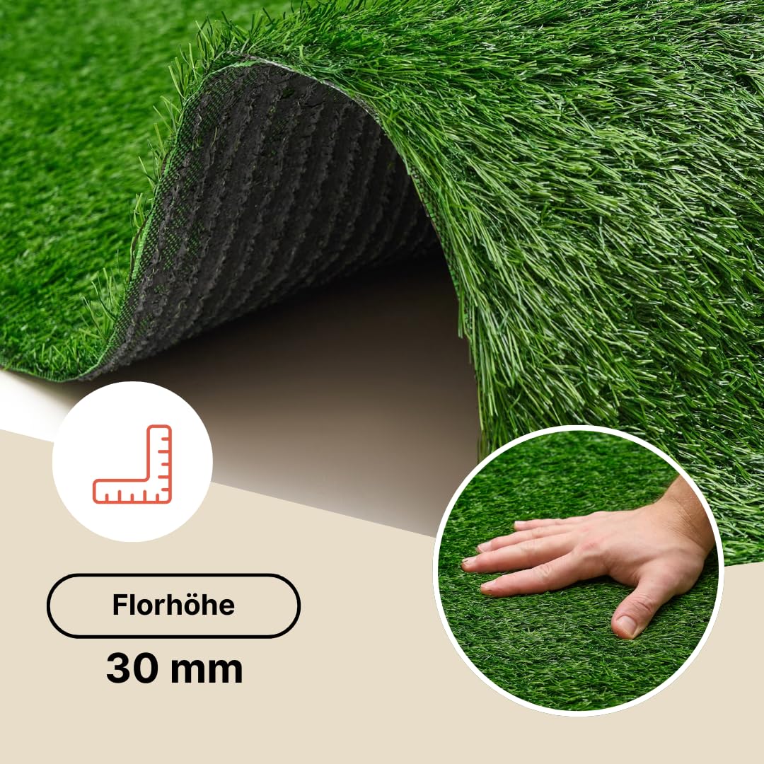 TAPISO Canyoo Rasenteppich Kunstrasen Grün - Höhe:30 mm Meterware für Garten Balkone Terrassen Wintergärten 400 x 350 cm