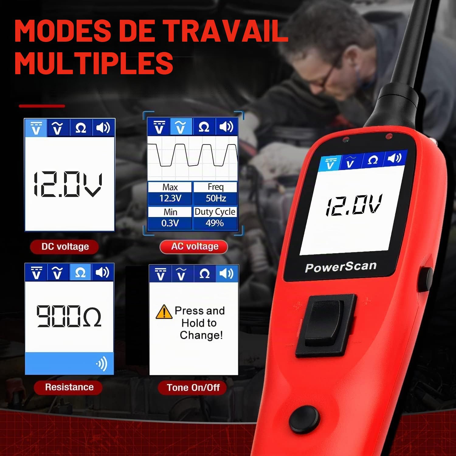 Autel PowerScan PS100 Sonde Circuit Électrique, 12V 24V Outil de Diagnostic Circuit Électrique, Testeur de Circuit Automobile, Lire la Résistance du Courant AC/DC, Disjoncteur Intégré, 20 Pieds Cordon