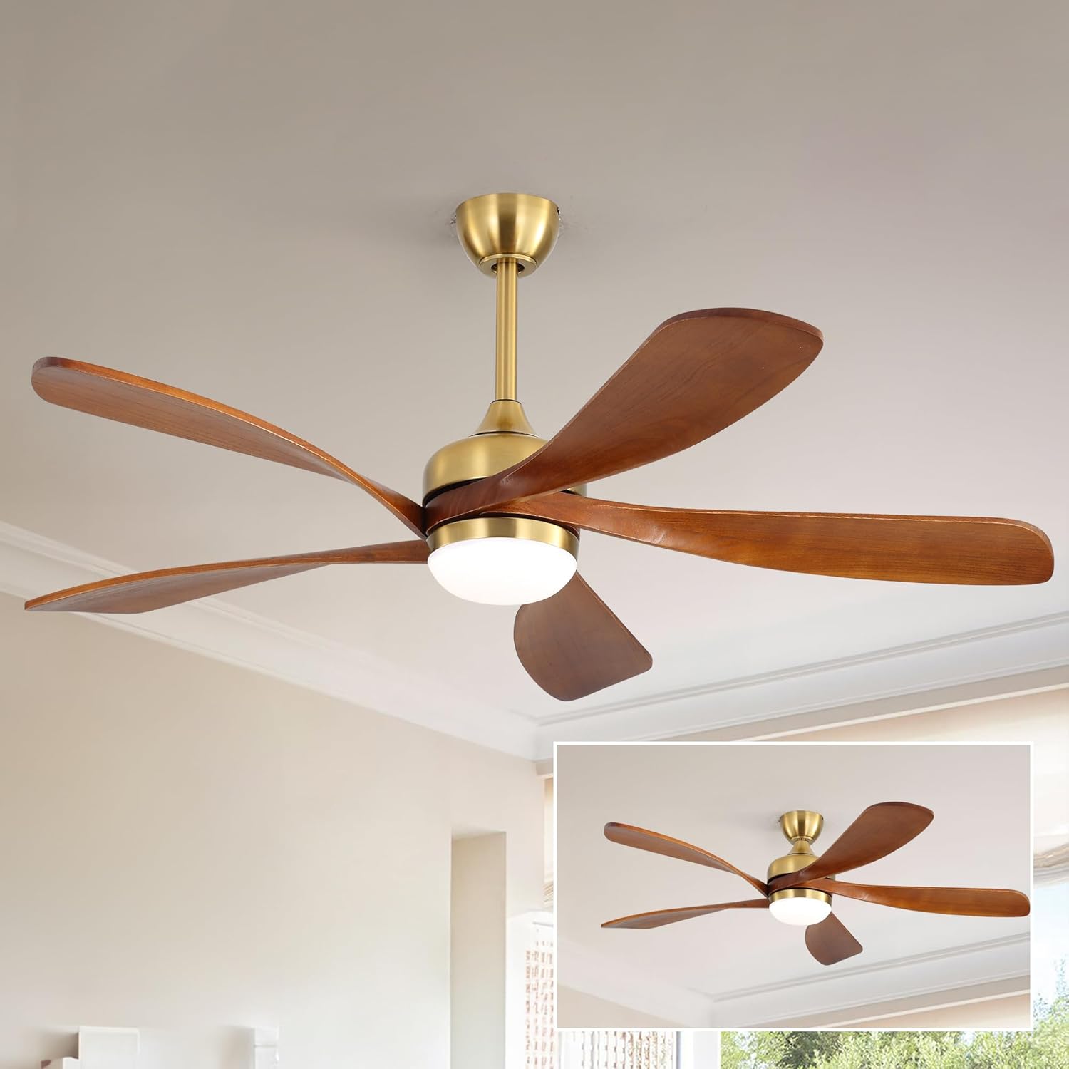 ARTPLAN 52" Flush Mount Ceiling Fan with Light & Remote – Ultra Quiet DC Motor, 3-Color Dimmable LED, Reversible Blades for Bedroom, Living Room & Large Spaces,Walnut