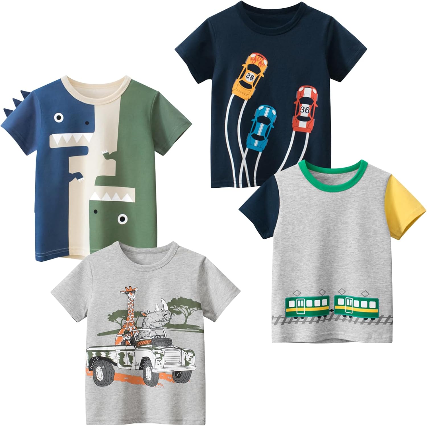 Boys’ 4-Pack Excavator Short Sleeve Crewneck T-Shirts Top Tee Size 2-7 Years Toddler Boys’ Value Pack Cotton T-Shirt