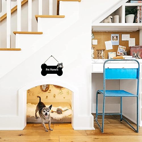 Miniatura 7 de Owesoe - Hueso de perro personalizado, decoración de letrero de madera para casa de perro, nombre personalizado con pata y cinta, letreros perfectos
