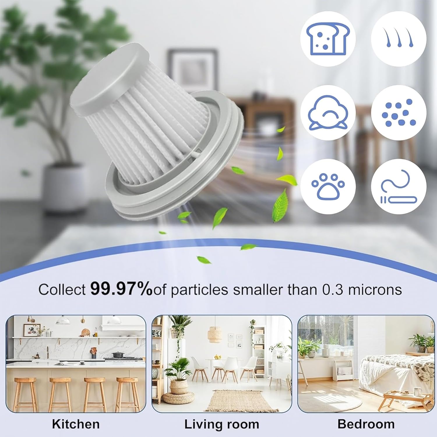 6 pack Washable Hepa with 2 pack Stainless Steel Pre-filter,Hepa Filter Replacement Compatible with Fanttik V8 Series (Fanttik Slim V8 Mate Vacuum) - Image 3