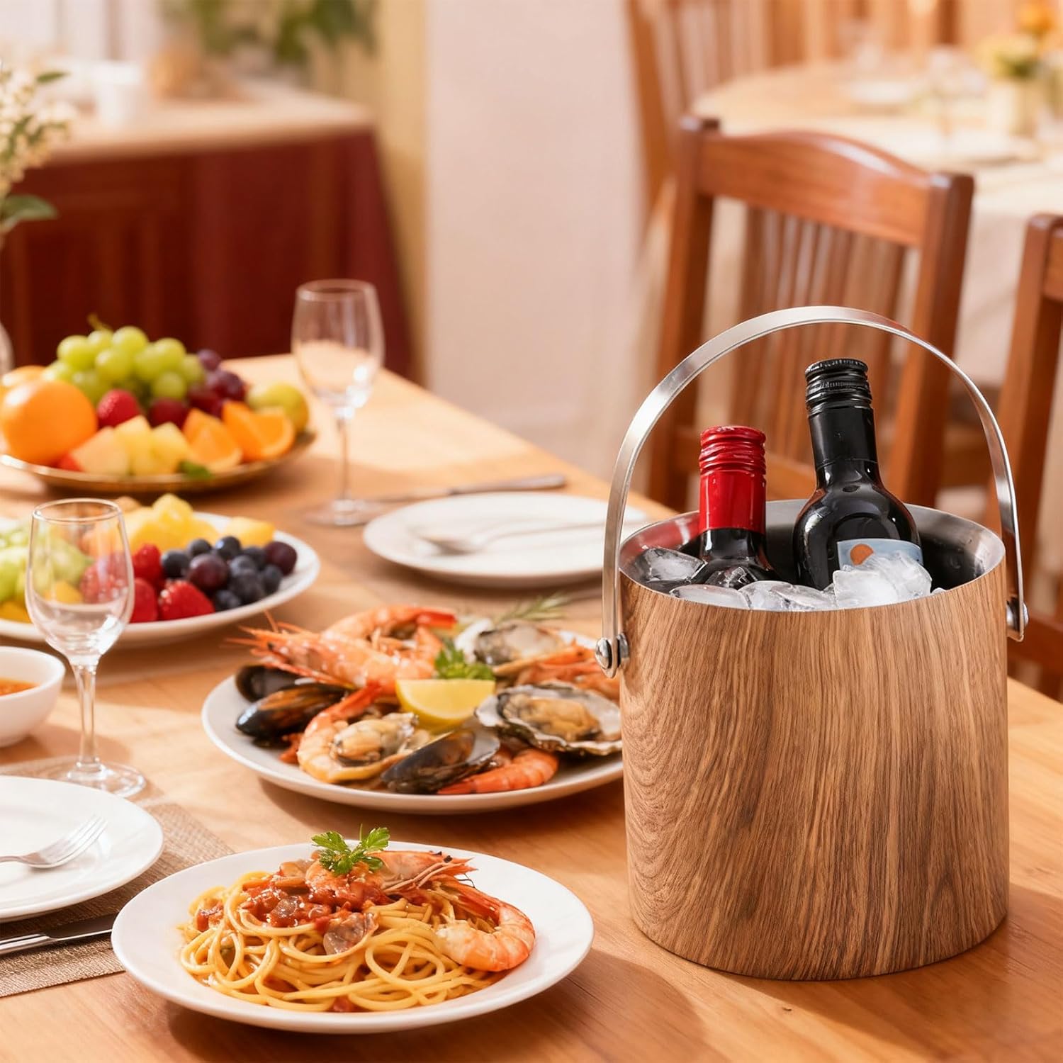 防錆 304 ステンレススチール 氷貯蔵バケツ 2L 大容量 真空断熱チラー ビール シャンパン カクテル サービング 二層ワインチ