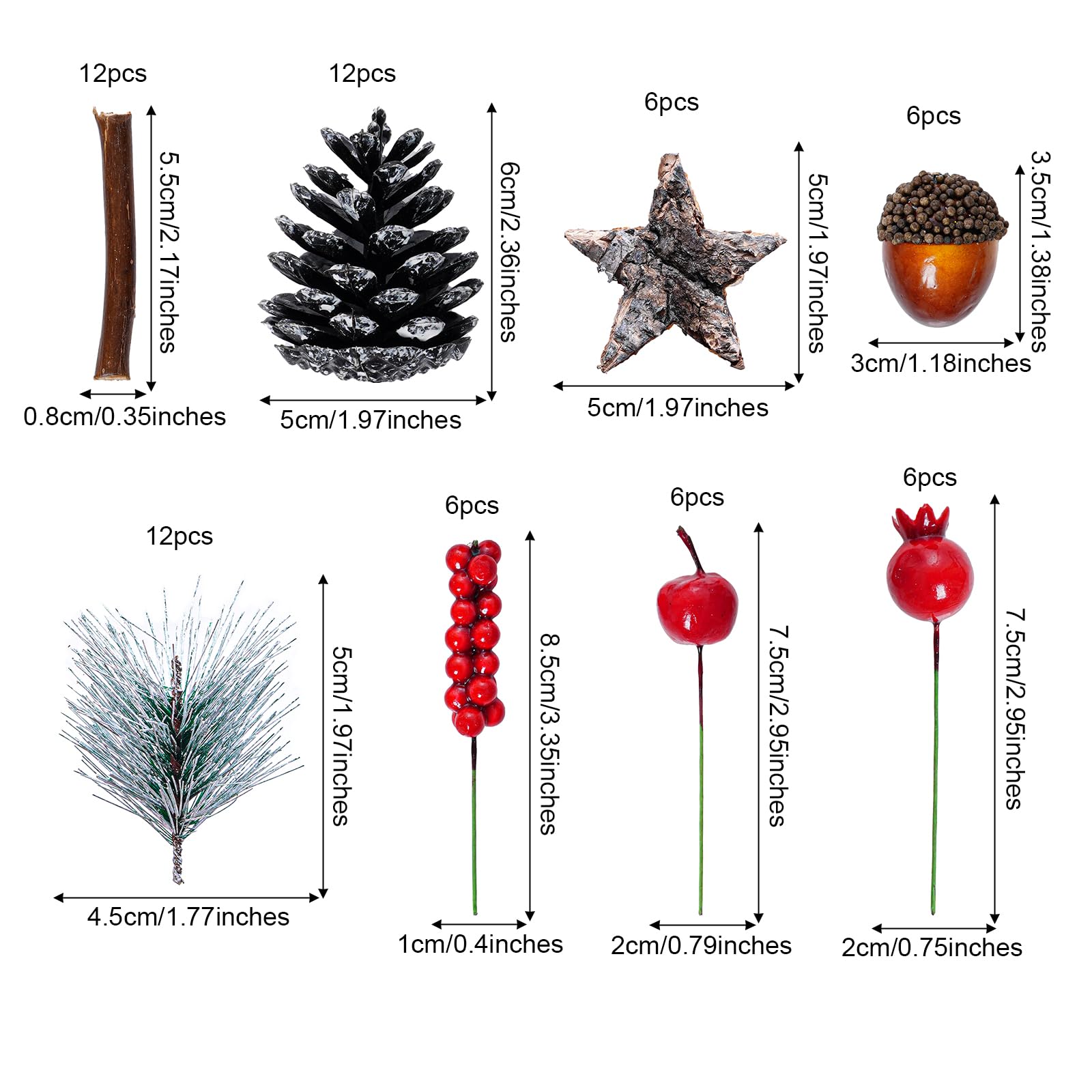 cnomg 66pcs Artificial Pine Cones Pine Branch Set Fake Natural Pinecones Acorns Red Berries Christmas Decor Ornaments for Home Winter Decorations