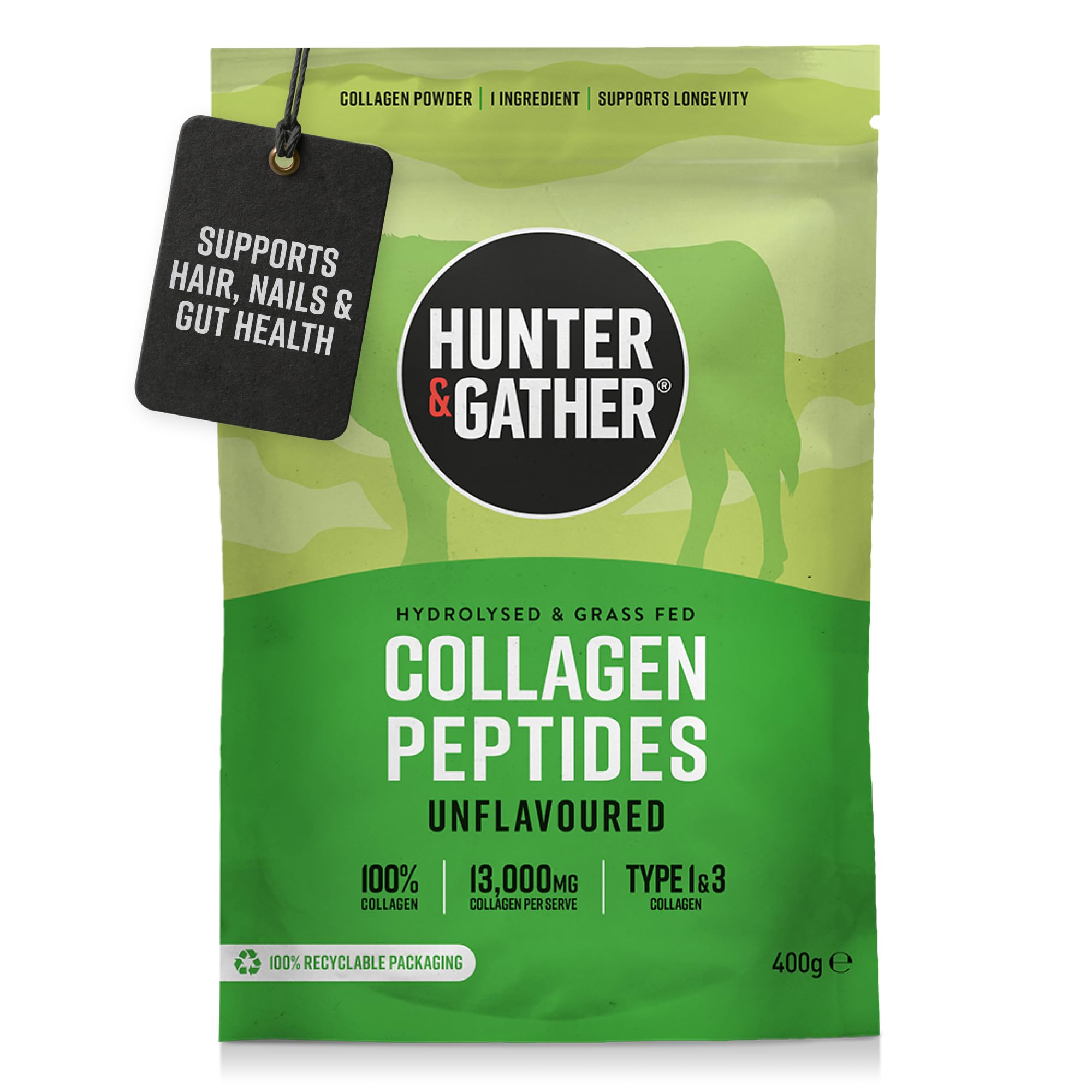 Hunter & Gather Grass Fed Bovine Collagen Powder 400g 100% Unflavoured