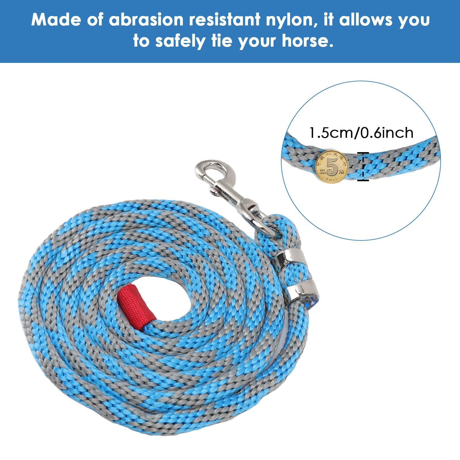 Tissting Corda di Piombo per Cavalli da 4M/13 Piedi Corda di Piombo Pesante in Lega di Nylon Resistente Adatta per Cavalli, Bestiame, per Allenamento E Tempo di Gioco(Grigio-Blu)