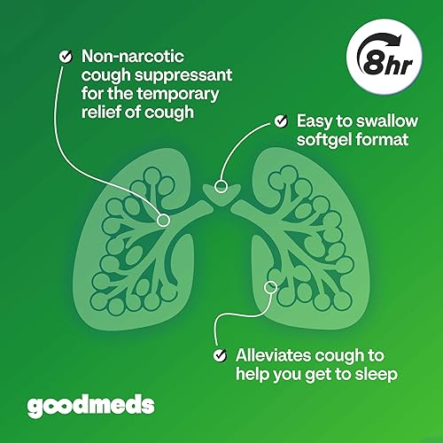 Miniatura 3 de Alivio de la tos para adultos, 60 cápsulas blandas de dextrometorfano HBr (DXM) 15 mg 8 horas, supresor bronquial no somnoliento y de larga duración