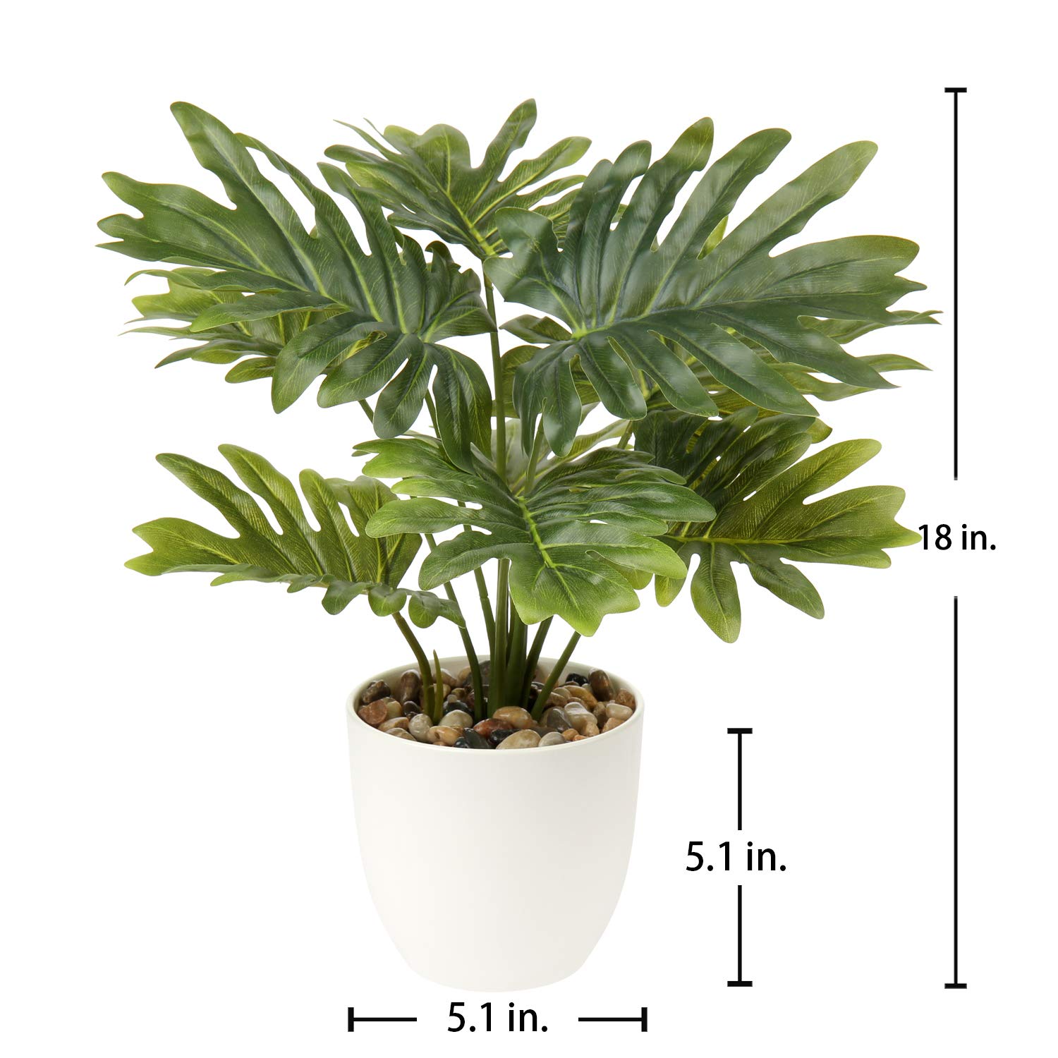 Planta Monstera artificial de 18 pulgadas de alto para decoración del hogar, vegetación sintética en maceta interior en maceta blanca para decoración de baño y cocina 2