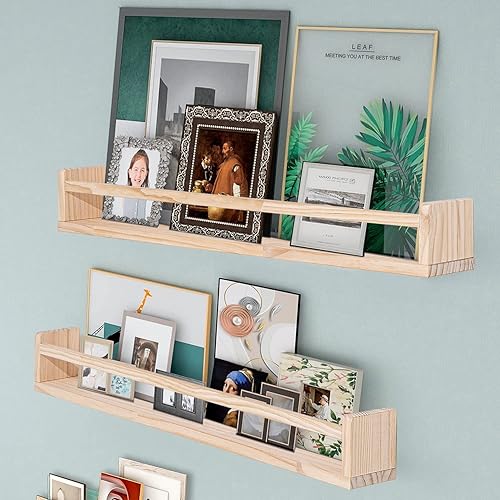 Miniatura 4 de AZSKY Estantes flotantes de madera natural para libros de pared para guardería, decoración de habitación de niños y bebés, estantería de 36 pulgadas