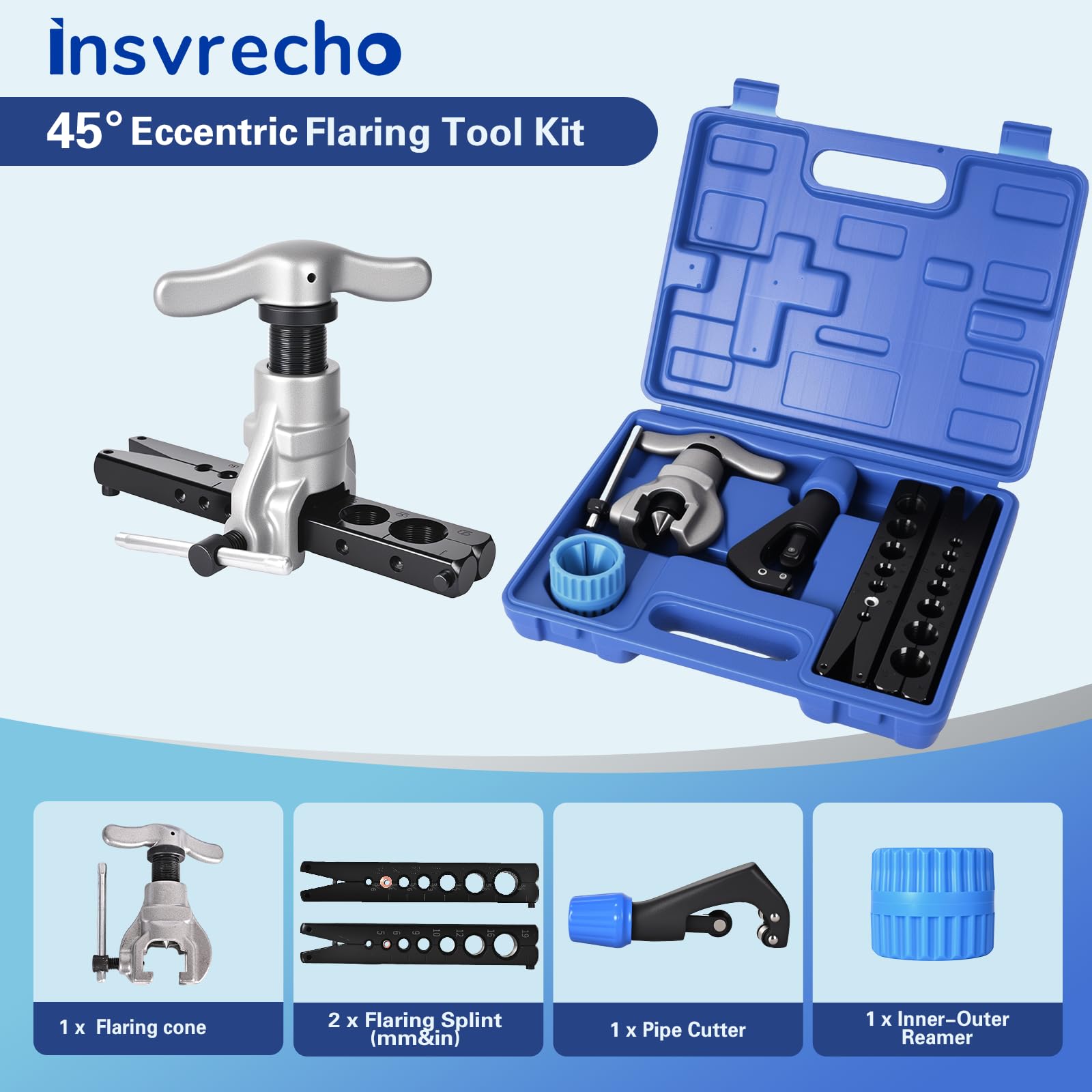 Kit D'outillage Pour évasement De Tuyaux – 1/4-3/4 Et 6-19 Mm, 6 Matrices, Angle 45°, Excentrique