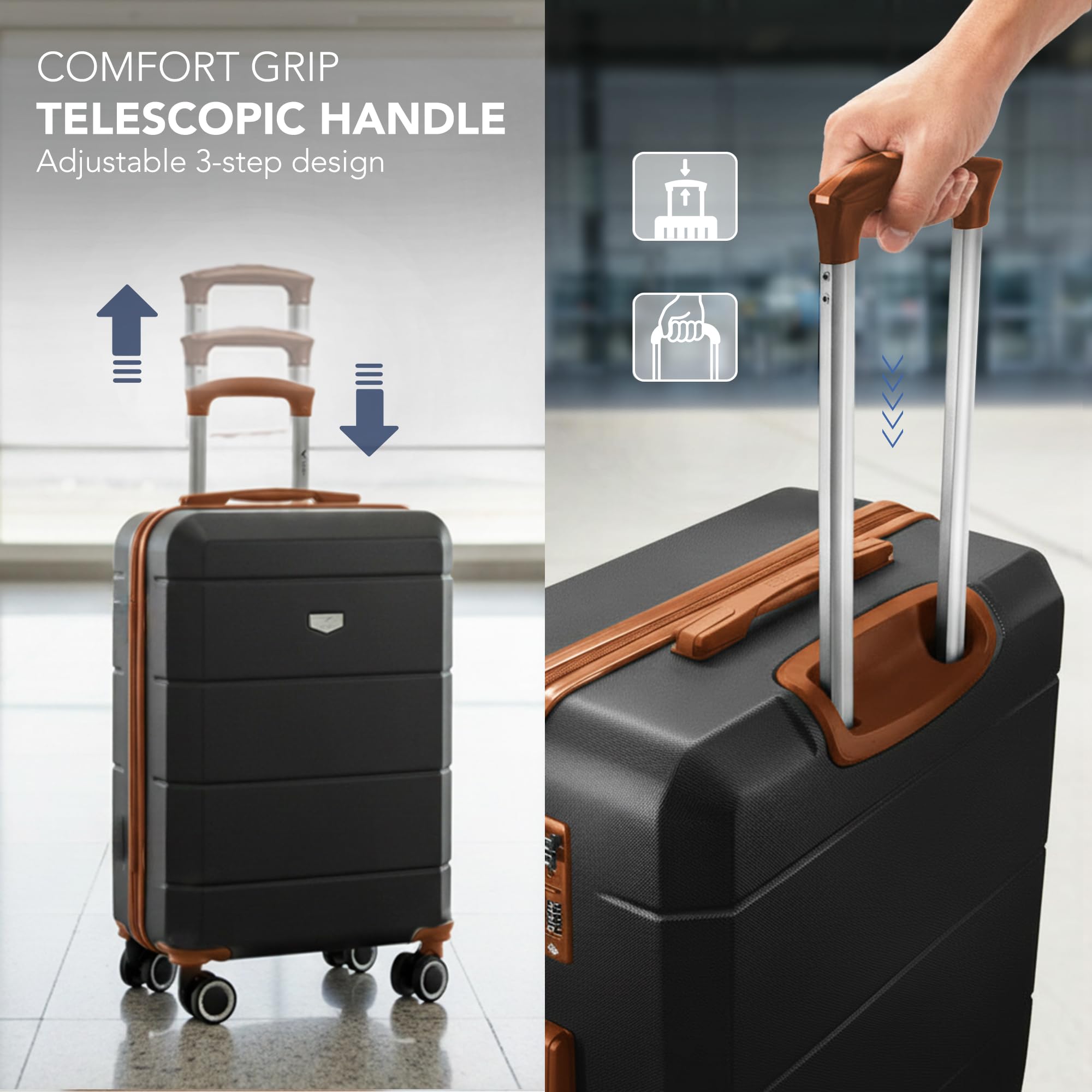 LUGG - Jetset 40cm Suitcase - 40x30x20cm- Ryanair Compatible - Underseat Size - Hard Shell ABS - Spinner & Removable Wheels - Lightweight Travel Luggage- Cream/Brown — view 186